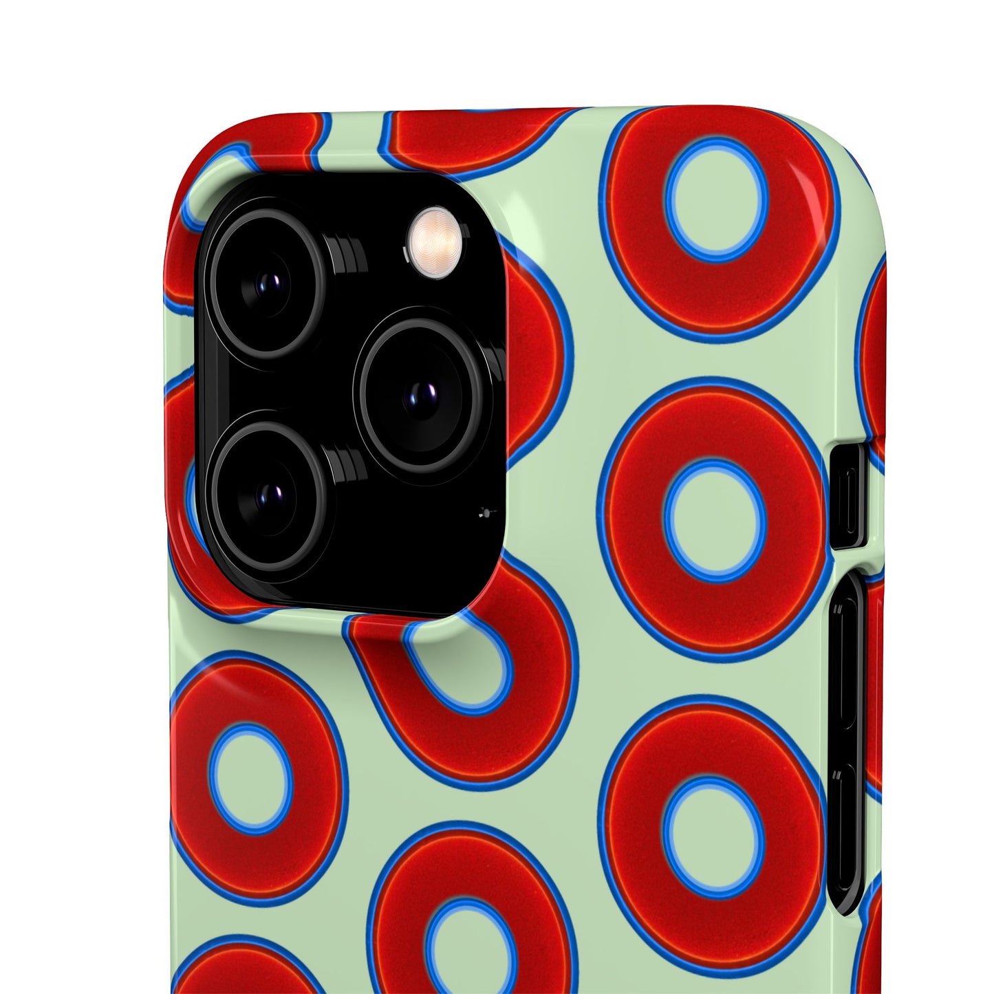 Lumpy Donut Snap Case - red vivid donut print w/seafoam green background