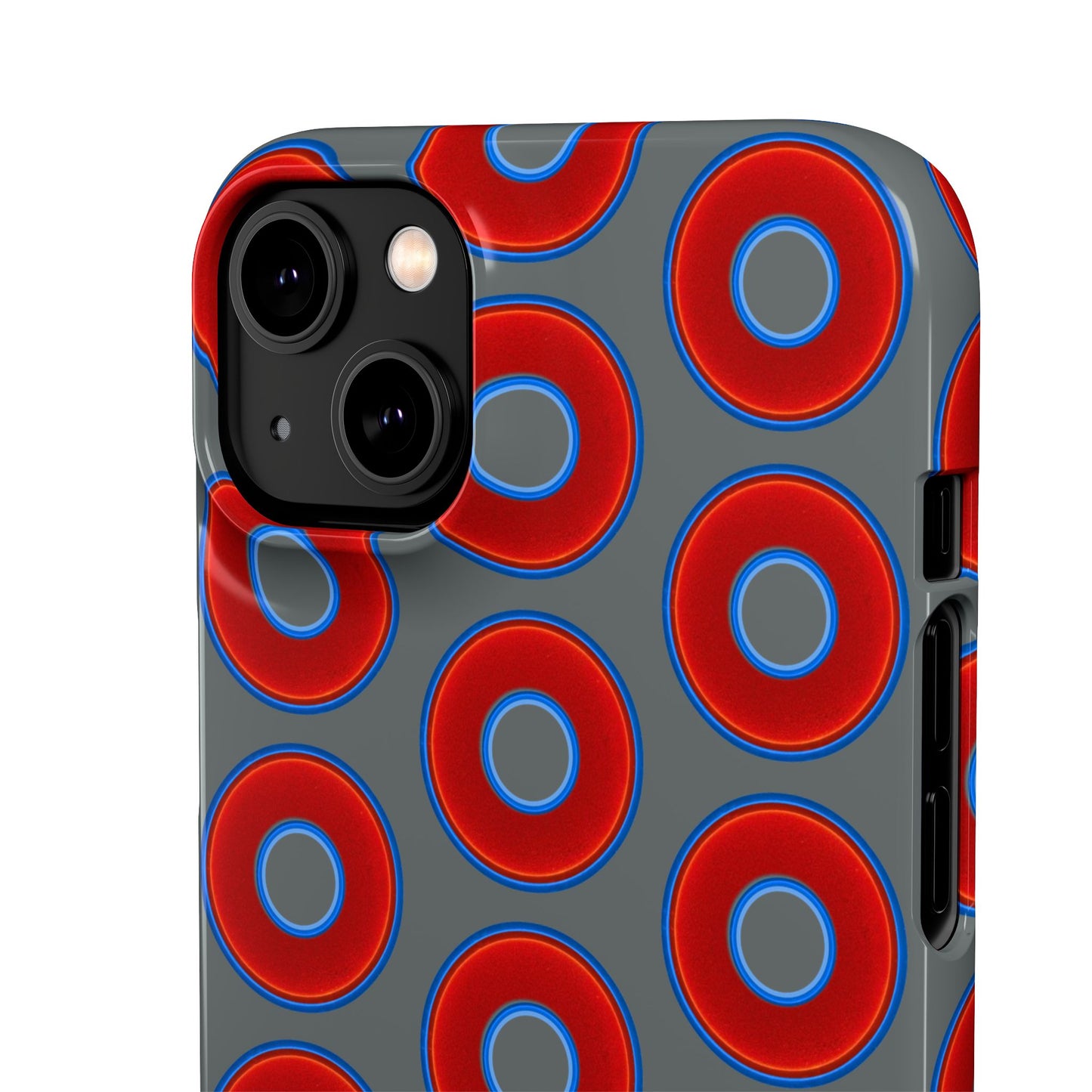 Lumpy Donut Snap Case - red vivid donut print w/dark gray background