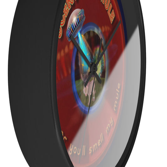 Lumpy Wall Clock - "Donut Clocks? In Tomahawk County?" - variant 4 - vivid red/blue donut w/dark navy background