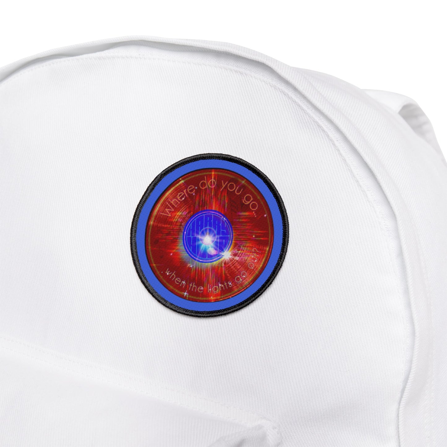 Iron-On Donut Patch - "Harry Hoodlum Donut Patch" - vivid red word donut - variant 1