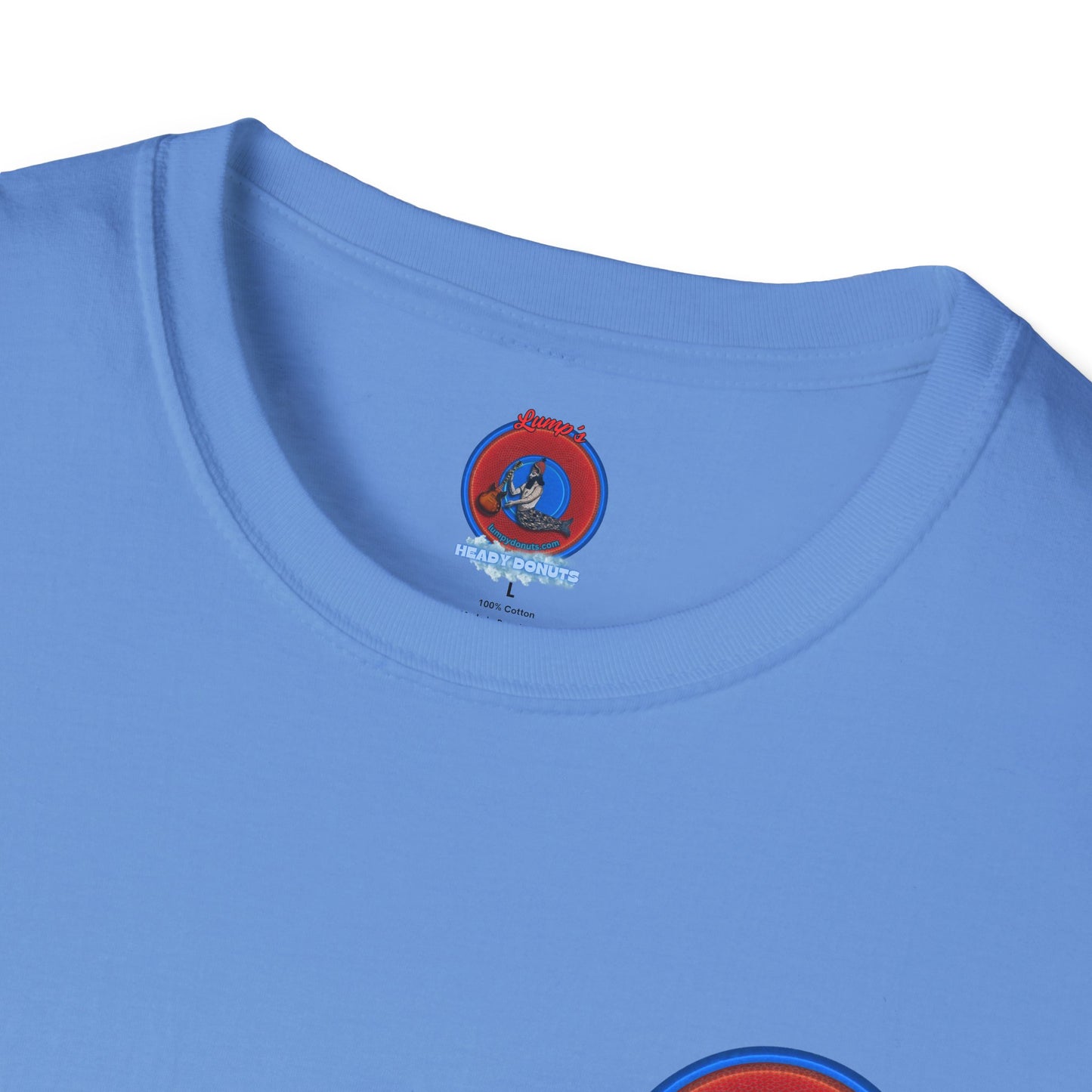 Classic Donut Tee - Unisex Soft-Style - "The Lumpy Donut" - variant 1 - red/blue donut