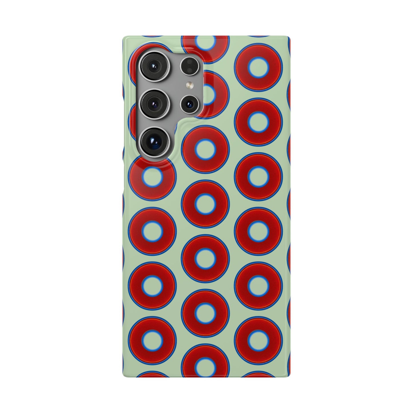 Lumpy Donut Snap Case - red vivid donut print w/seafoam green background