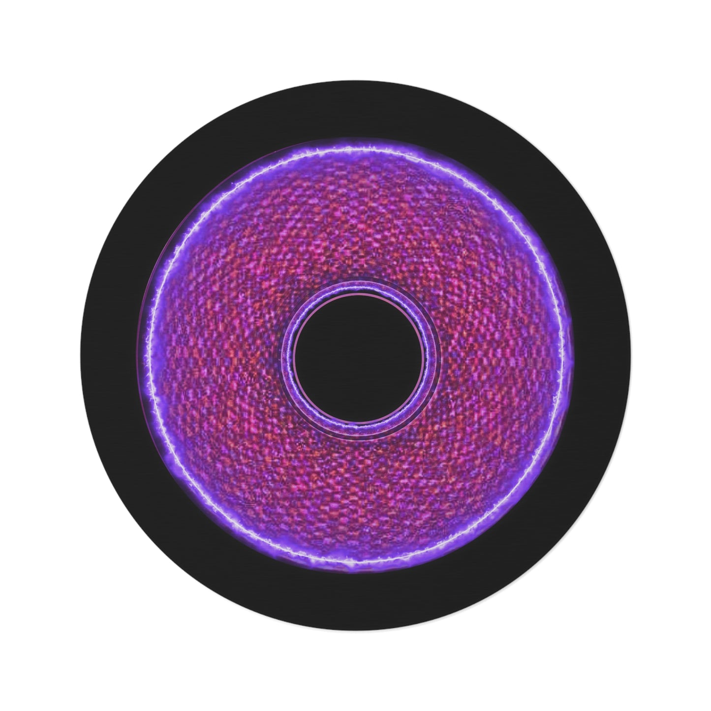 Round Room - 5 ft x 5 ft Lumpy Donut Rug - "Frankenstein's Carpet... it's Alive!" - purple pixilated donut w/black background