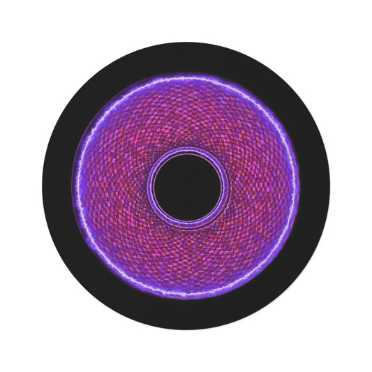 Round Room - 5 ft x 5 ft Lumpy Donut Rug - "Frankenstein's Carpet... it's Alive!" - purple pixilated donut w/black background