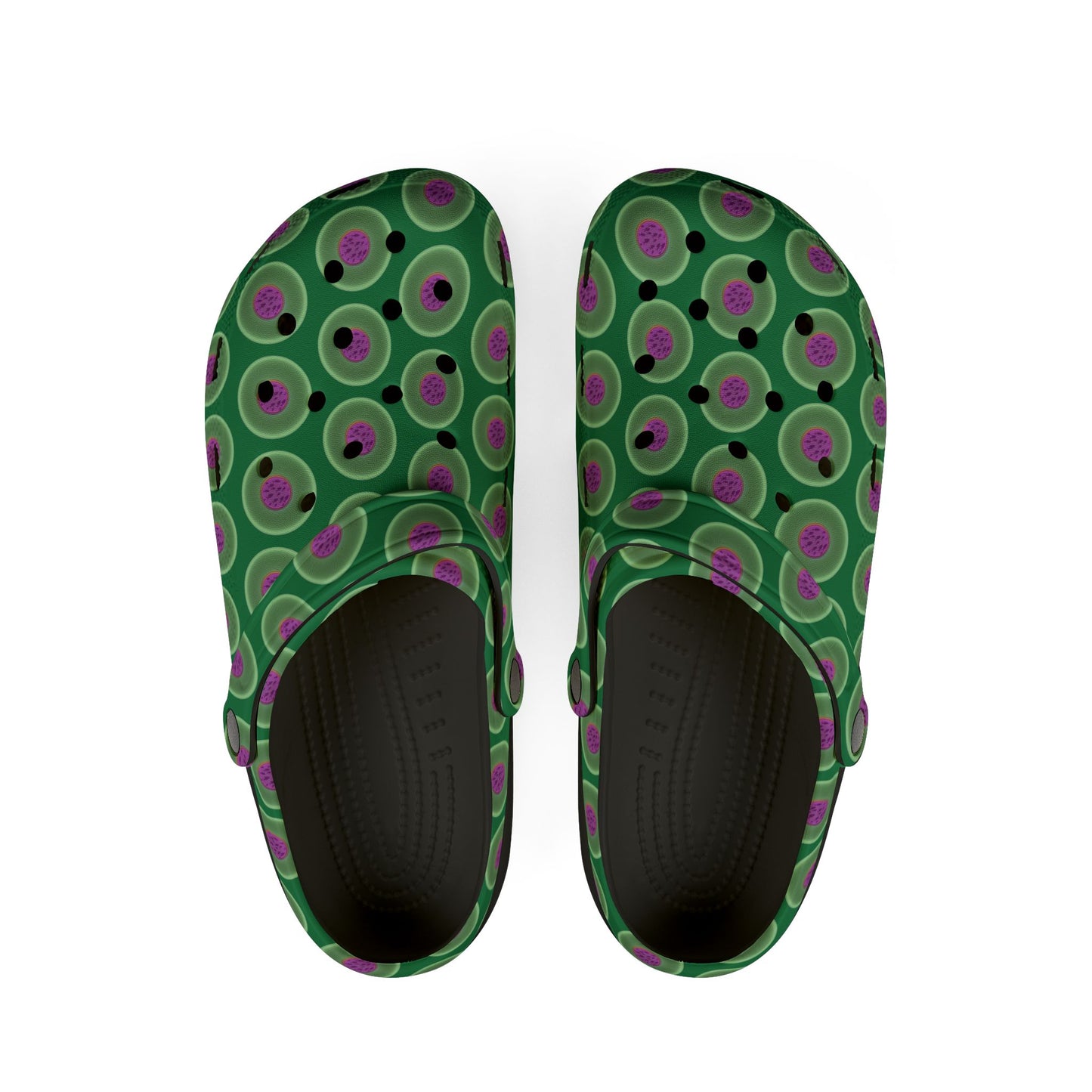 Spatchcocks - donut slip-on shoes - "The Donut Swimming By" - variant 1 - green phatty donuts w/green background background [unisex]