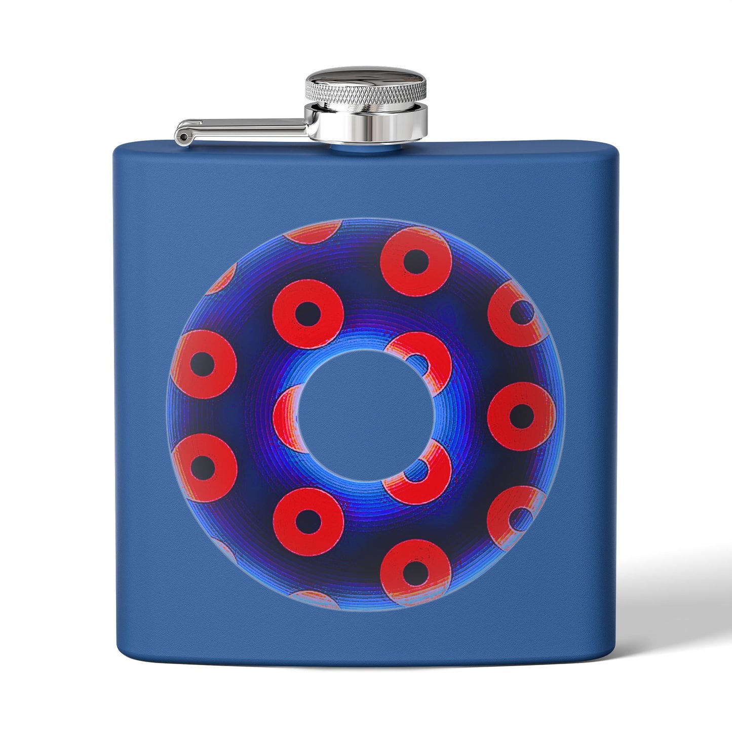 Lump's Donut Flask 6 oz -  Blue/Red Blimpy Paradox Donut - [*w/your choice of 5 backgrounds]