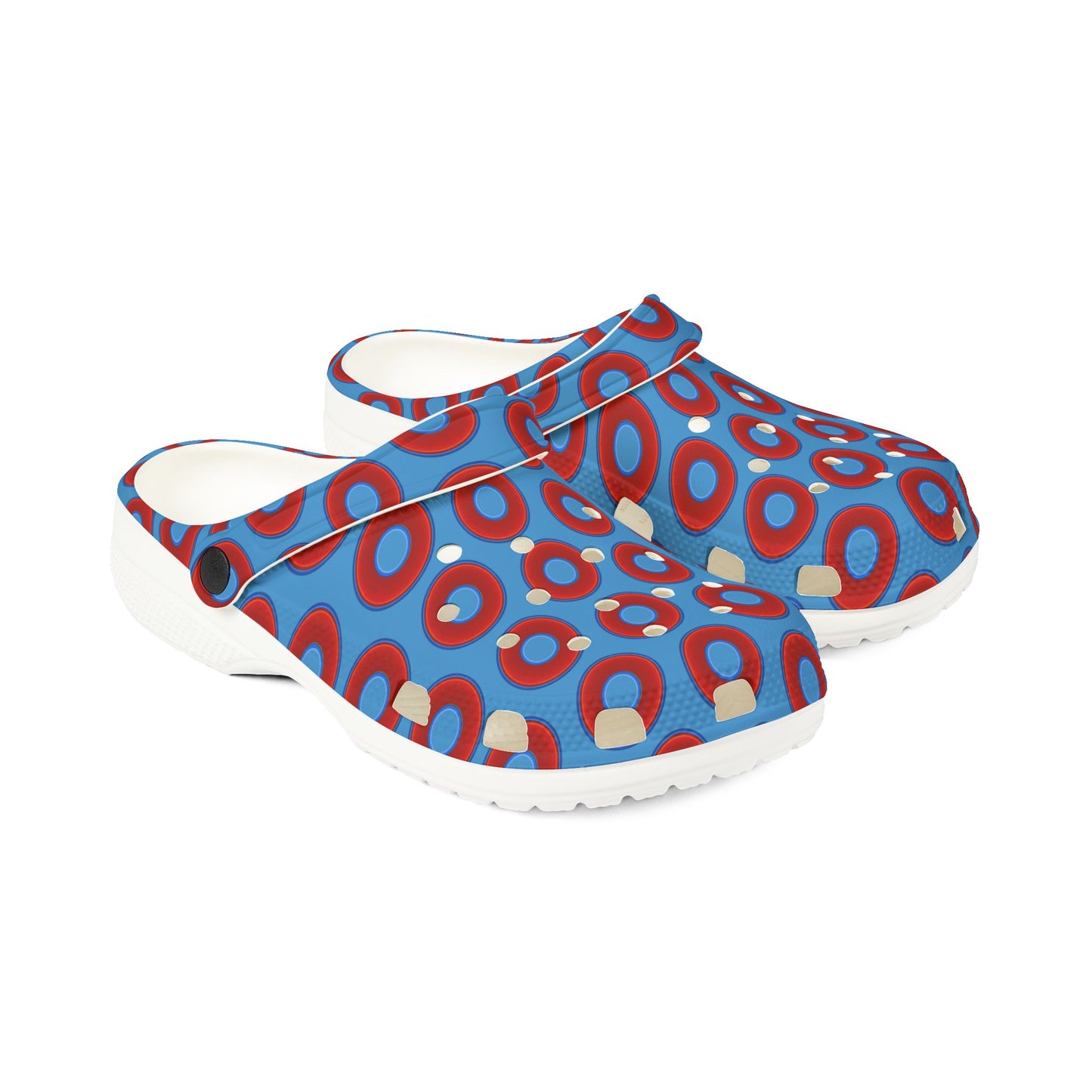 Spatchcocks - donut slip-on shoes - vivid red donuts w/light steel blue background [unisex]