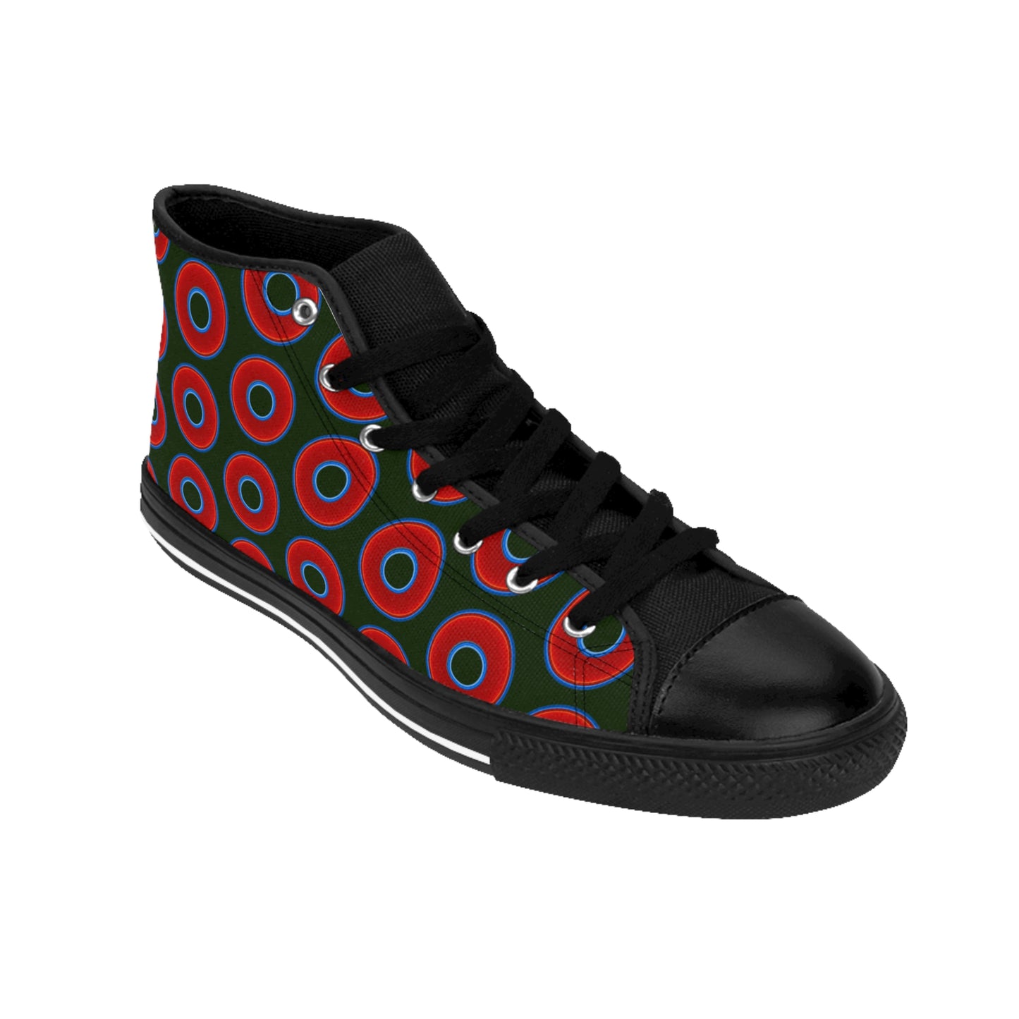 Cushiony Convectors - High Tops - red vivid donuts w/deep forest green background