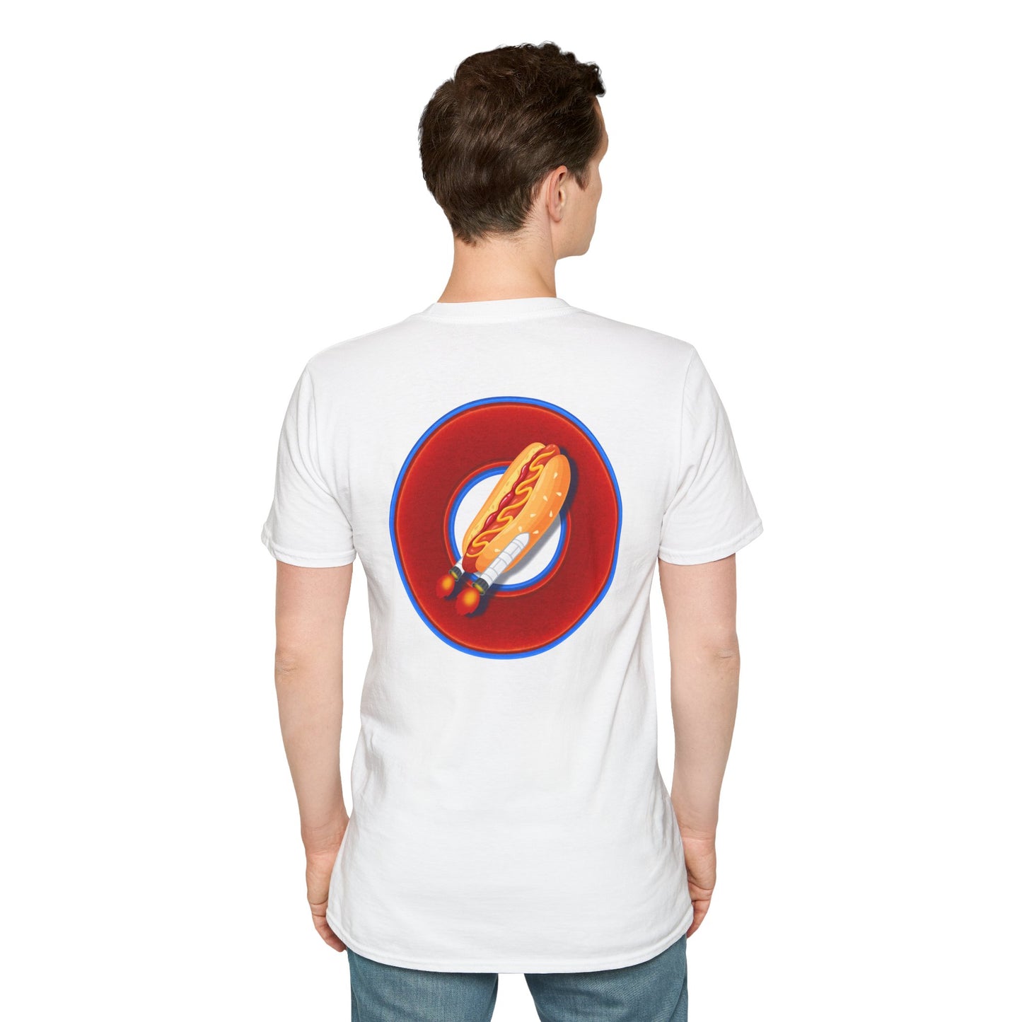 Classic Donut Tee - Unisex Soft-Style - "Viva Las Vegas Donut" -  vivid red donut w/raw dogger - variant 1