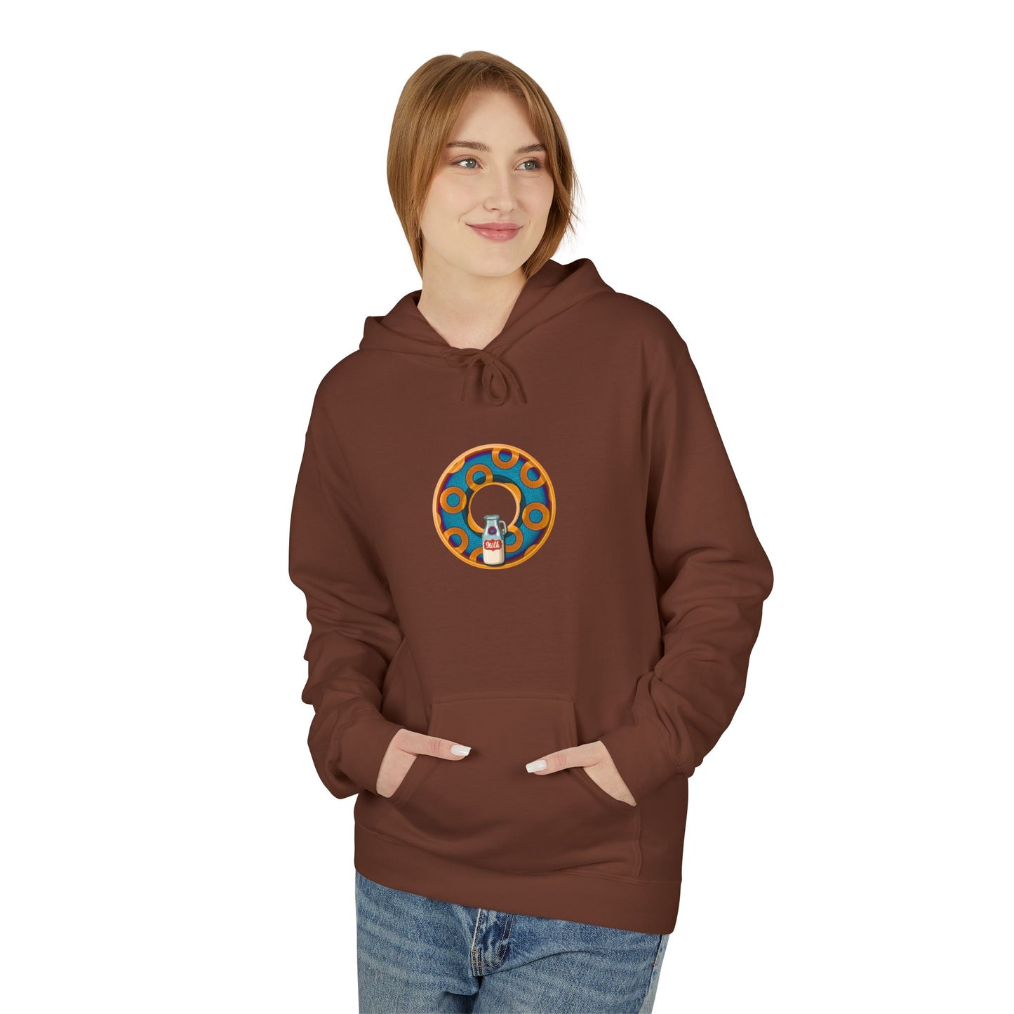 Fleece Harry Hoodies [Midweight Soft-style] - "Wooked Cream Dairy - YEMSG Donut" - blue/orange rustic paradox donut - variant 4