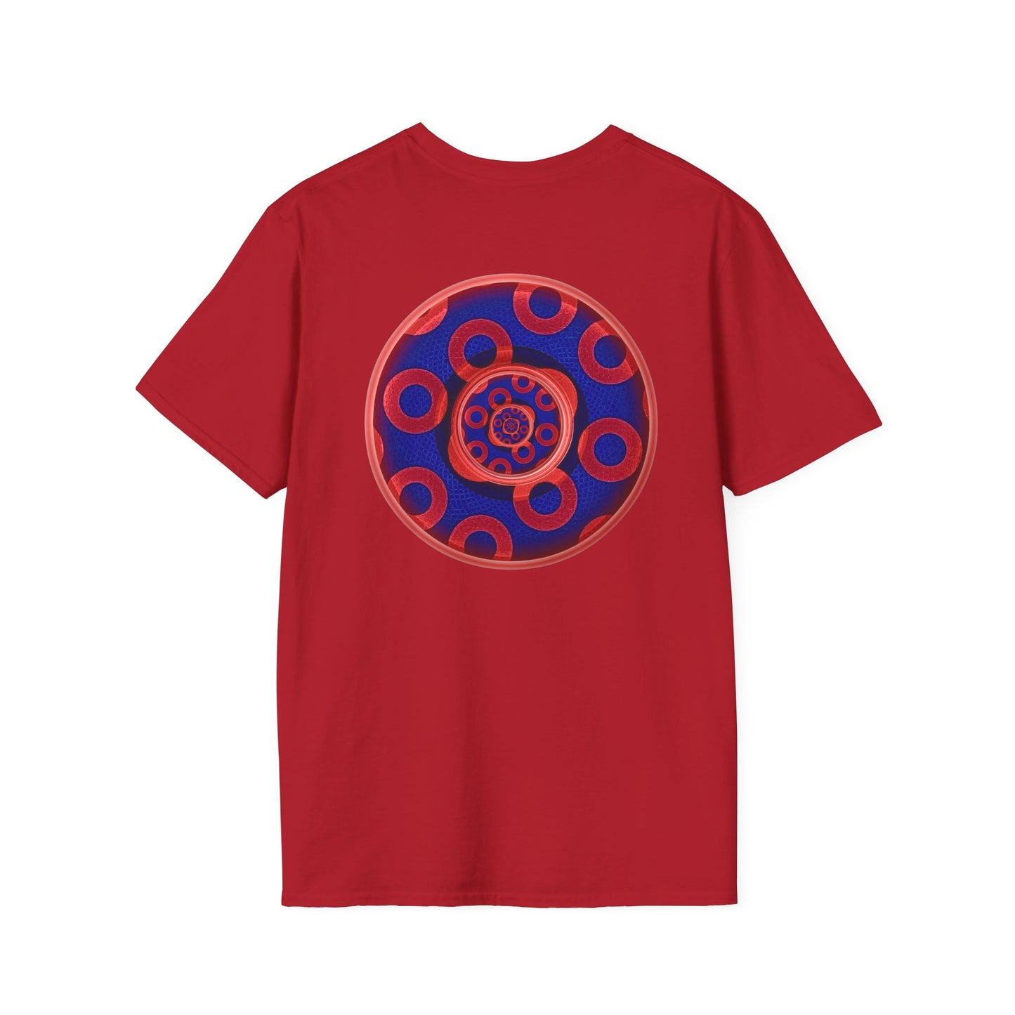 Classic Donut Tee - Unisex Soft-Style - "Kaleidoscope Abyss of Donut" - paradoxical print - variant 2 - series 1.0 - donut vortex - red/blue