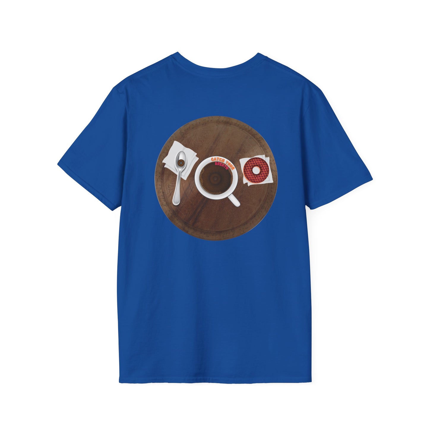 Classic Donut Tee - Unisex Soft-Style - "Coffee With My Donuts" - wooden table donut