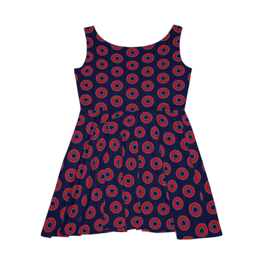 Women's Skater Donut Dress - vivid red donut print w/dark navy background