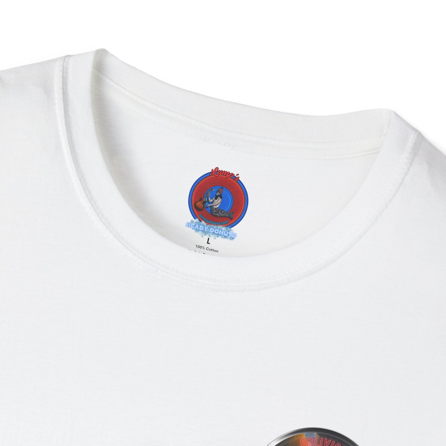 Classic Donut Tee - Unisex Soft-Style - "Donut Splashed in Oil" - picture donut [*charitable donut]