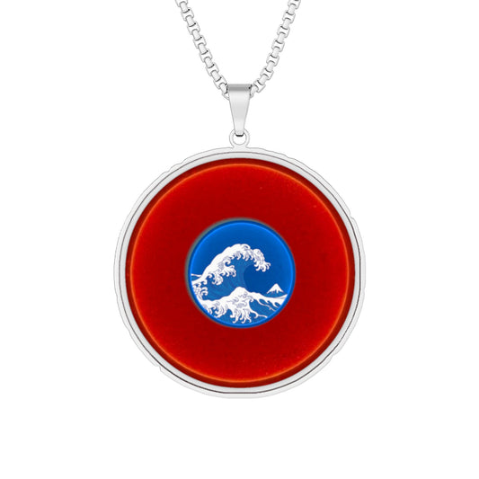 Lump's Heady Donut Necklace - 1" x 1" Stainless Steel Pendant - "The Ocean is Restless w/Love" - vivid red donut