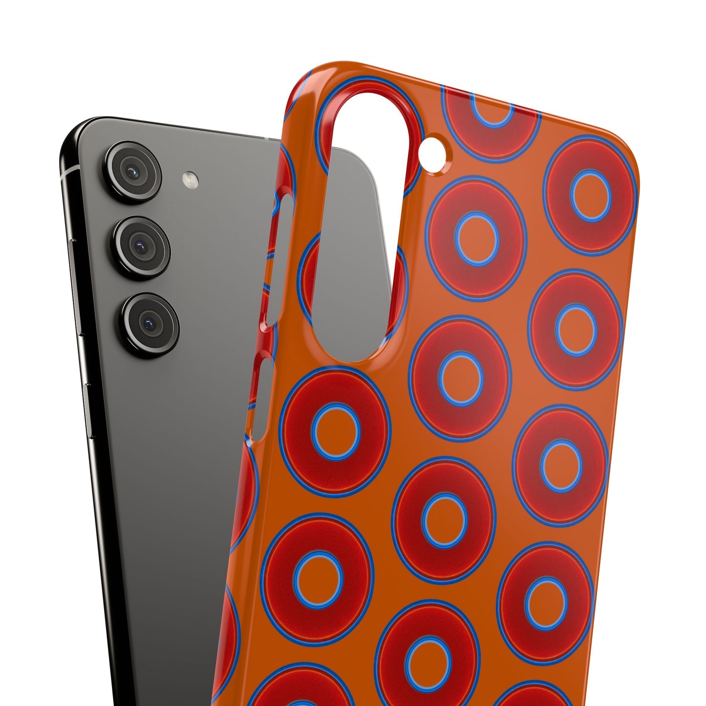 Lumpy Donut Snap Case - red vivid donut print w/dark orange background