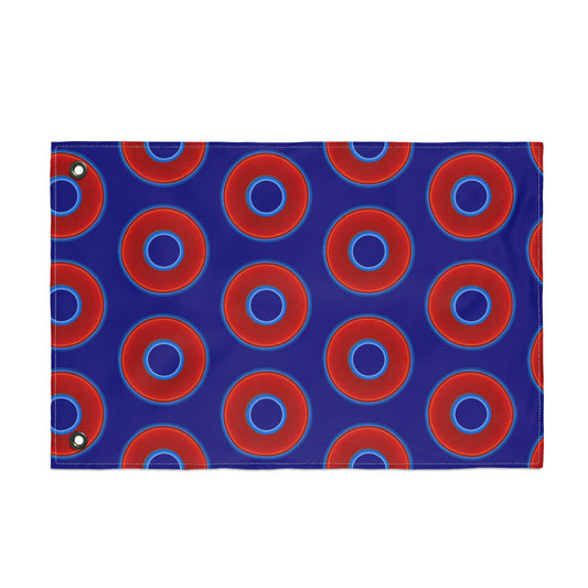 Lumpy Flagpole Sitters - Donut Flags [12" x 18"] - red vivid donut print w/vivid navy blue background