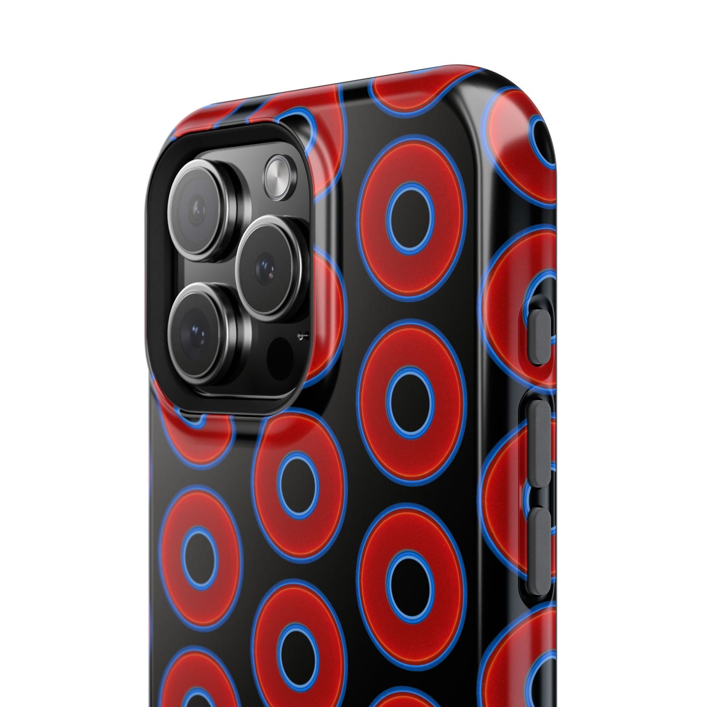 Impact-Resistant Lumpy Donut Case - red vivid donut print w/black background