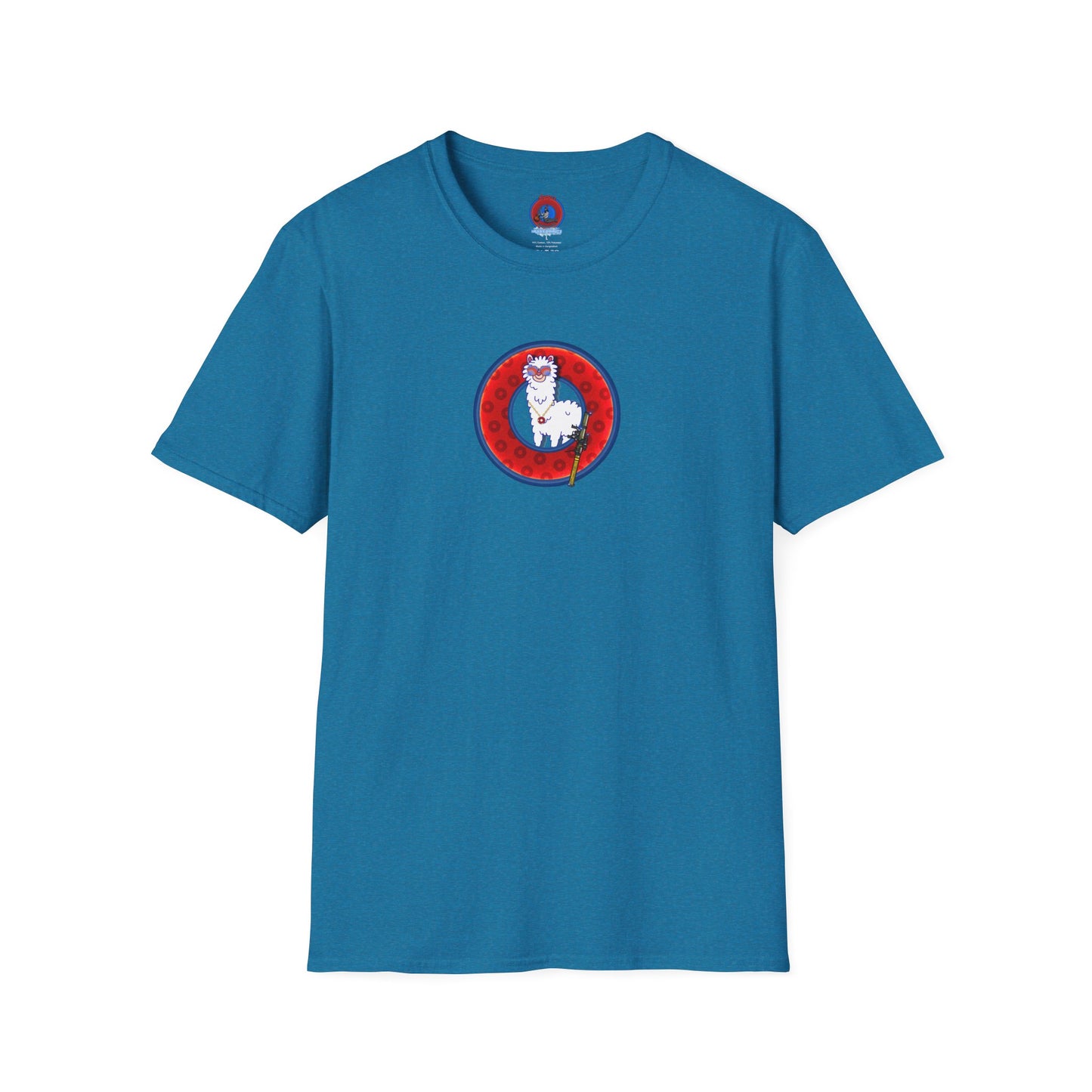 Classic Donut Tee - Unisex Soft-Style - "Medium Paced Llama Donut" - red/blue widemouthed paradox donut