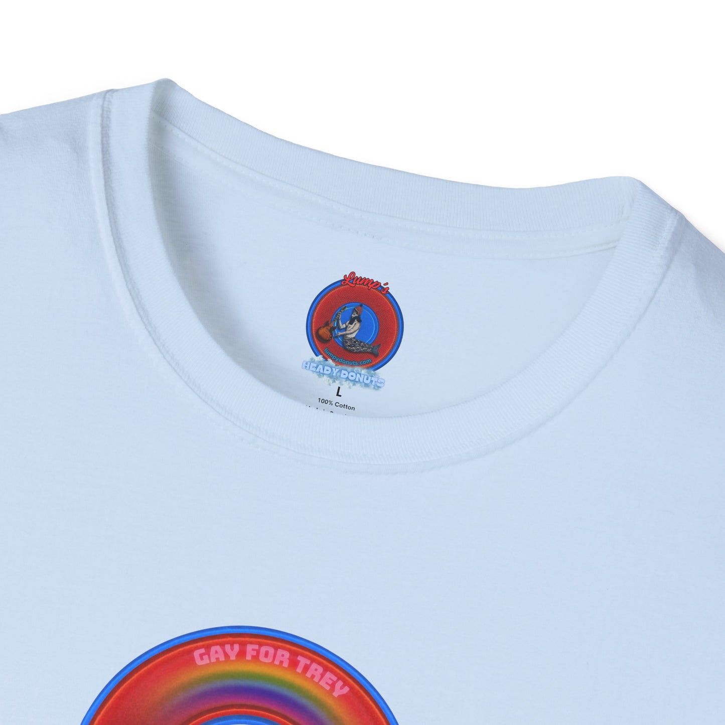Classic Donut Tee - Unisex Soft-Style - "Yes You Are Mark!" - vivid red/blue donut