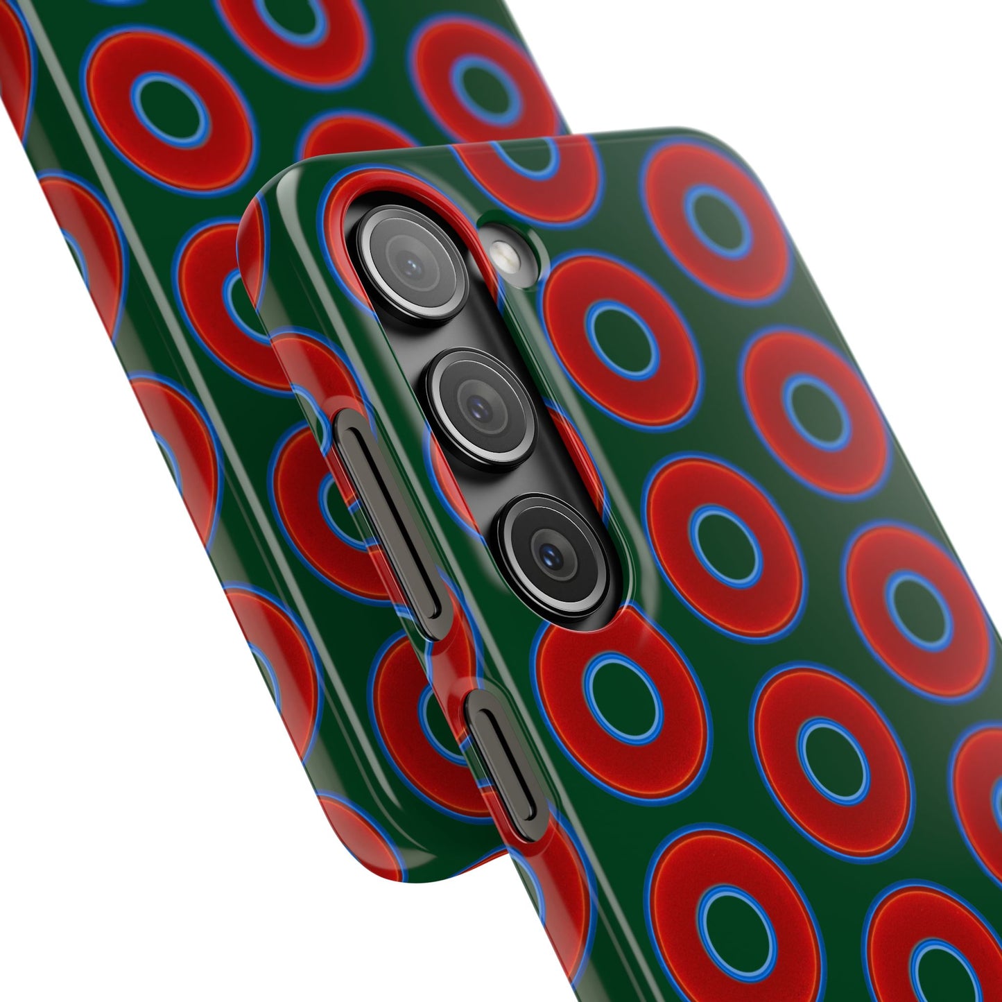 Lumpy Donut Snap Case - red vivid donut print w/deep pond green background
