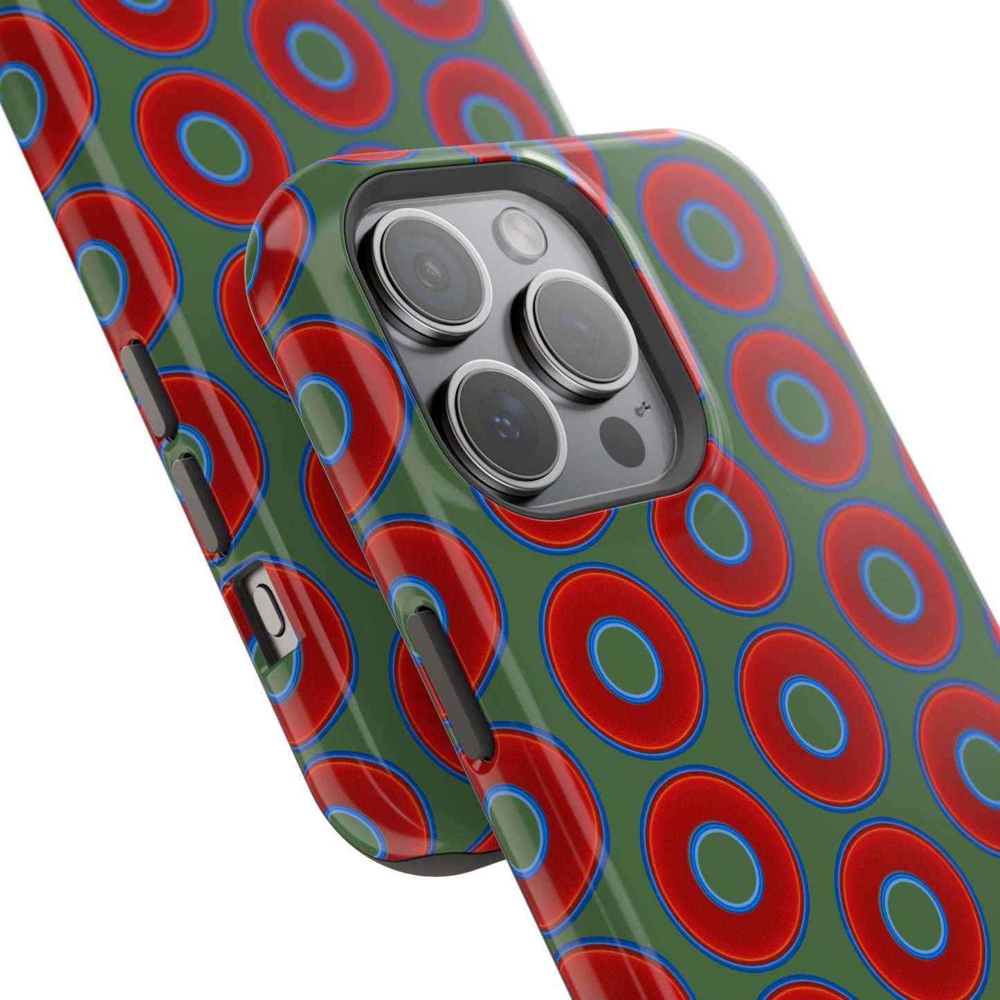 Magnetic Tough Donut Case - red vivid donut print w/dark green background