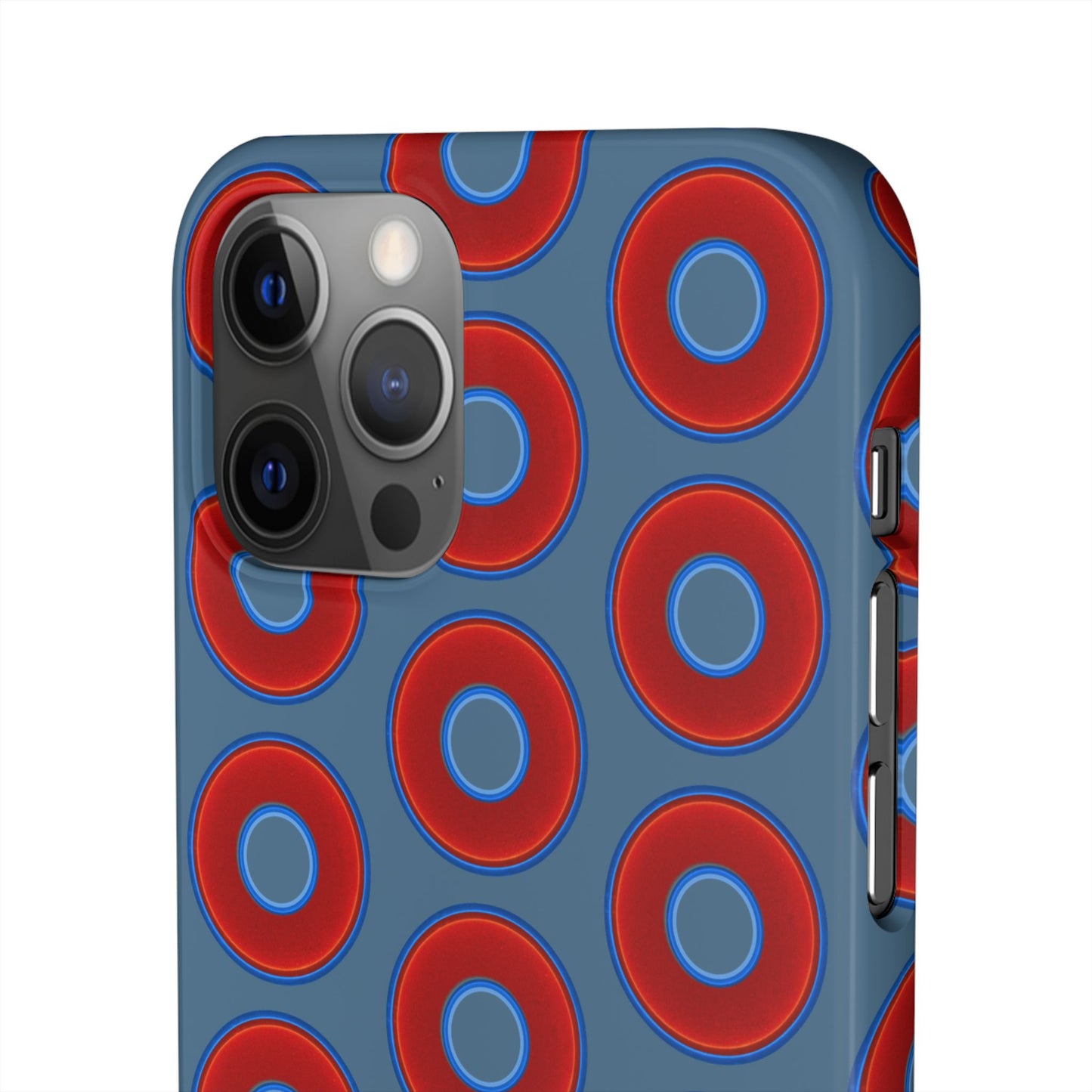 Lumpy Donut Snap Case - red vivid donut print w/steel blue background