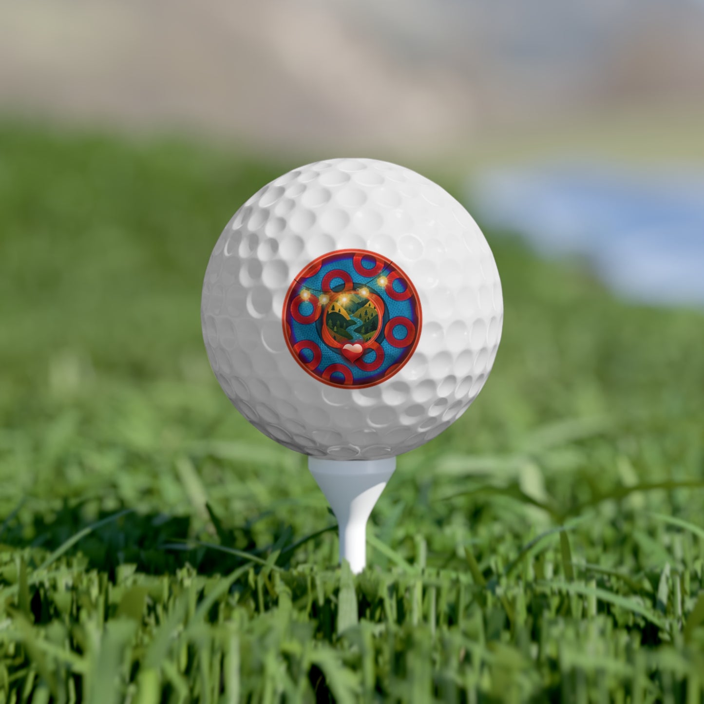 Lumpy Donut Golf Balls - 6-pack - "MORE Donut Golf Balls Please" - rustic blue/red paradox donut - variant 2