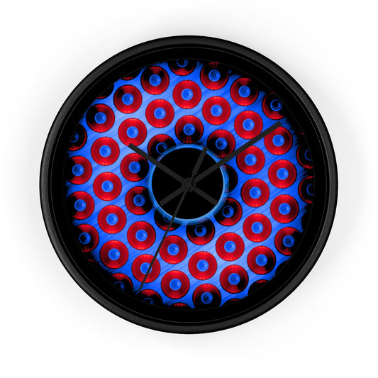 Lumpy Wall Clock - "Plain Bling Paradoxical Donut" - blue/red donut w/black background