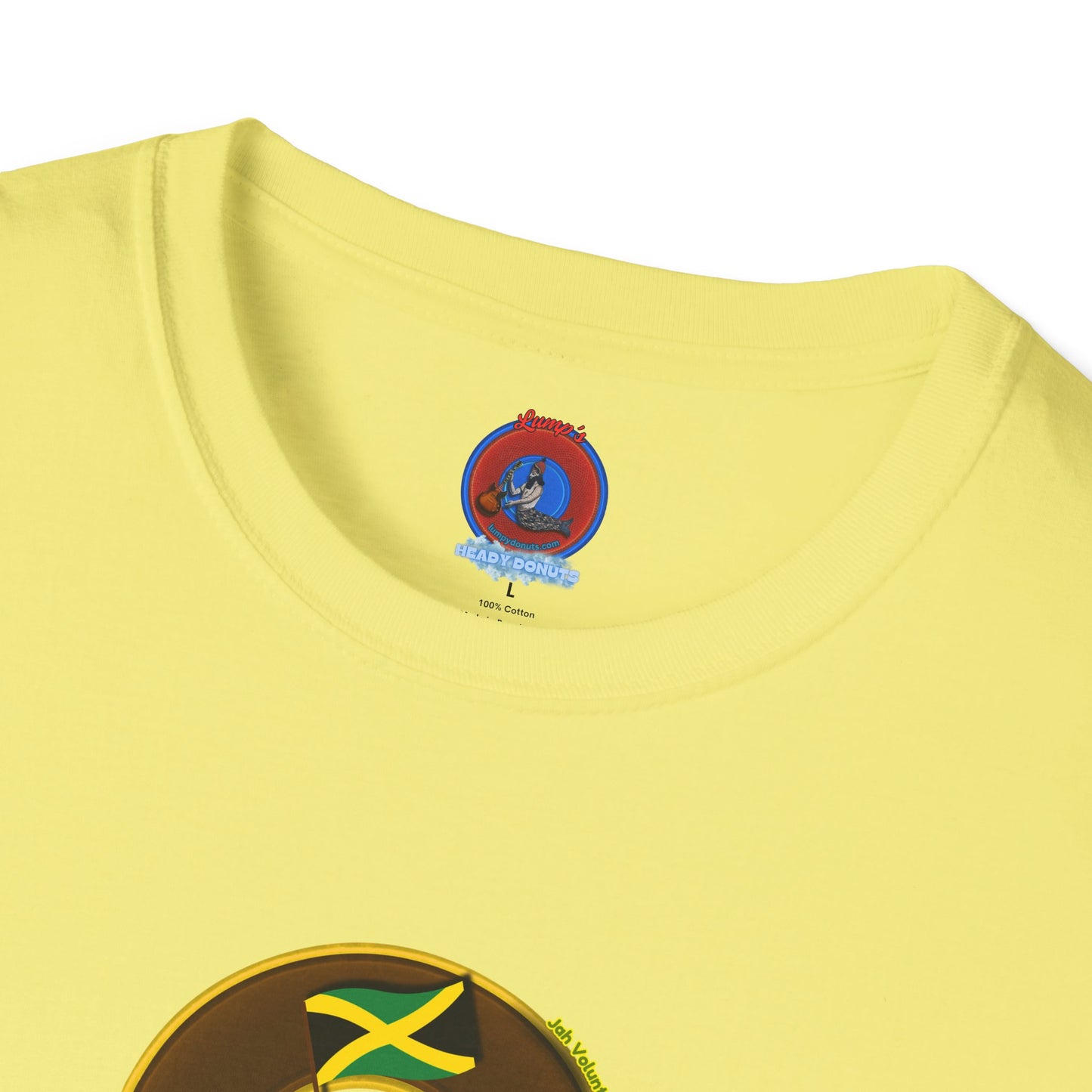 Classic Donut Tee - Unisex Soft-Style - "Jah Volunteers Protect Jah Love... and donuts!" - vivid brown/gold donut