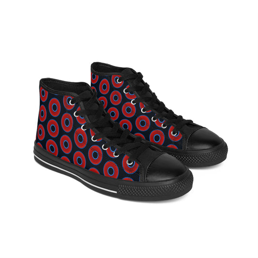 Cushiony Convectors - High Tops - red vivid donuts w/blue charcoal background