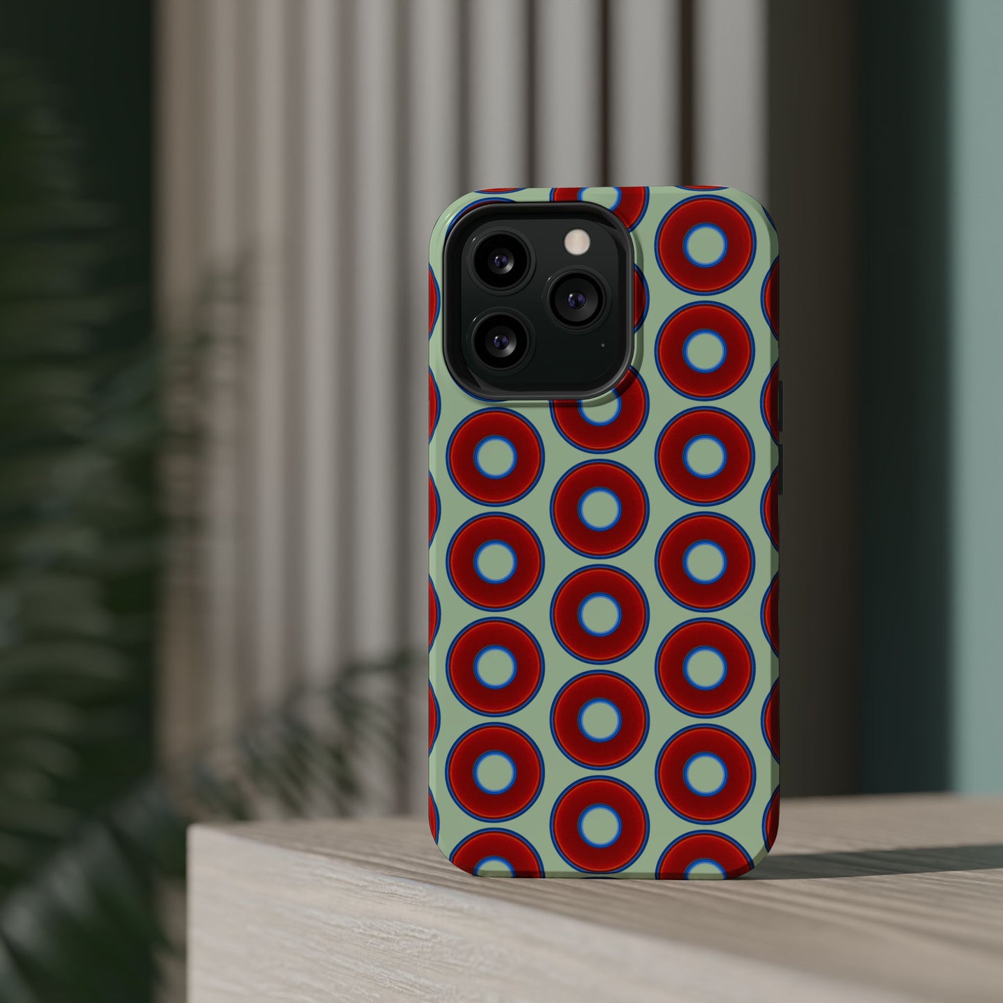 Magnetic Tough Donut Case - red vivid donut print w/seafoam green background