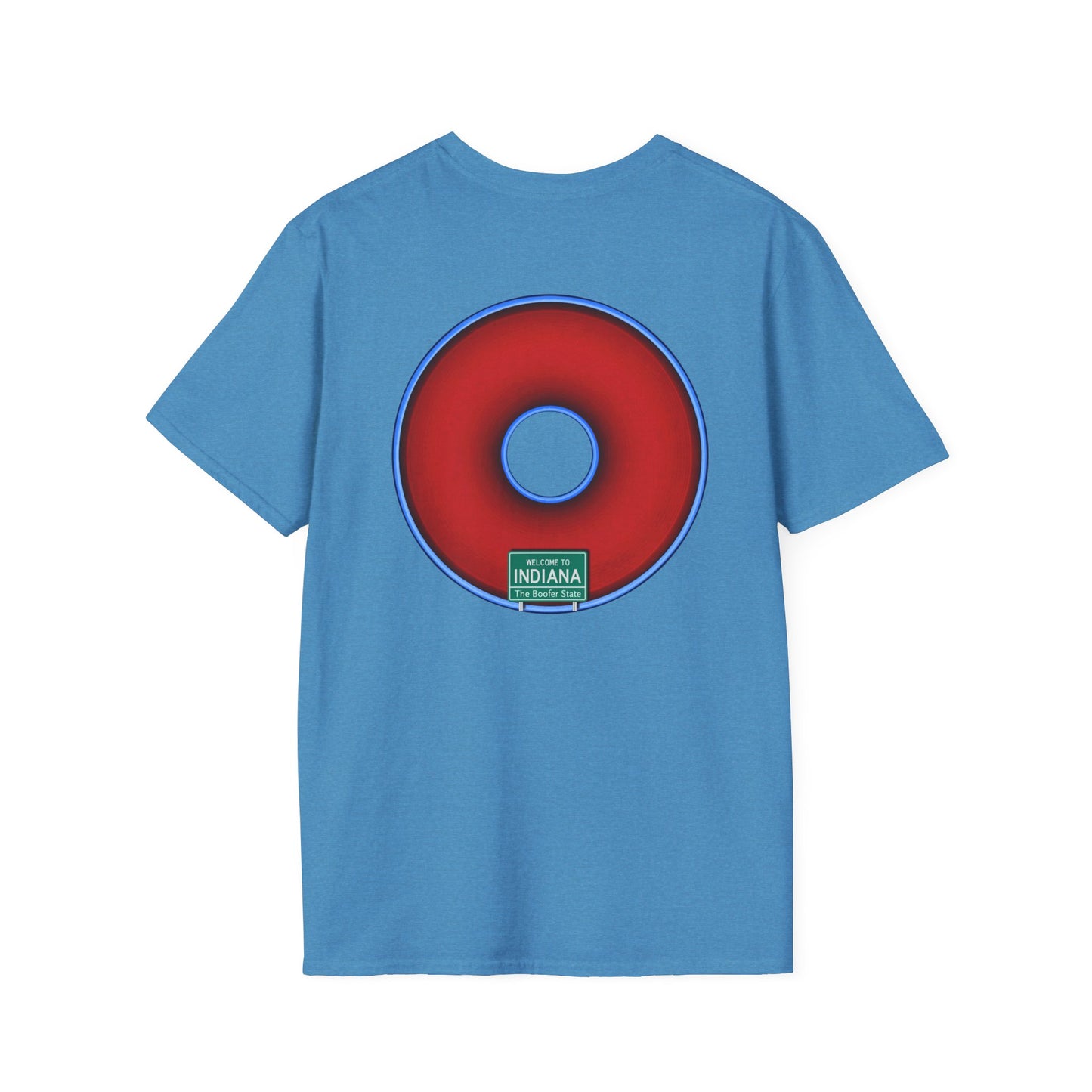Classic Donut Tee - Unisex Soft-Style - "Indiana is for Boofers" - vivid red/blue plumpy donut - variant 3 - plain