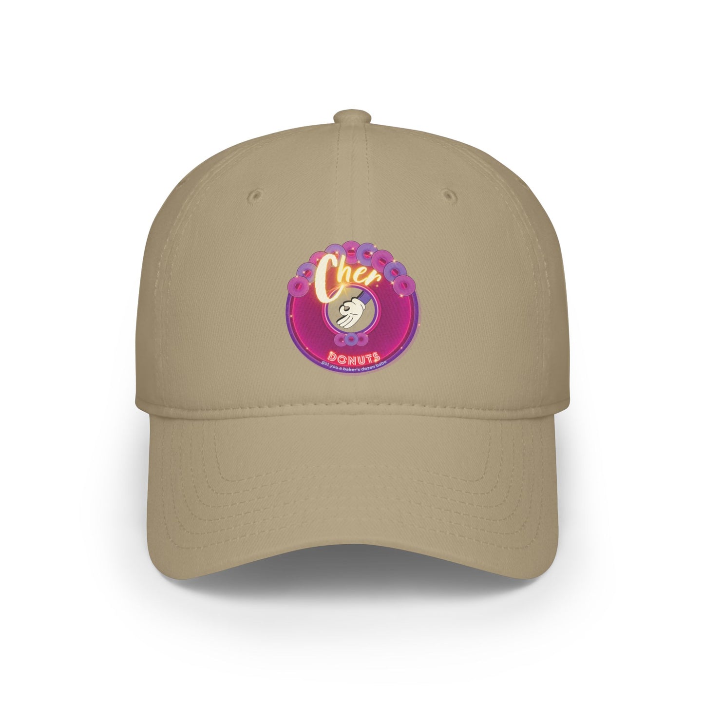 Lumpy Donut Baseball Cap - "Cher-ing is Caring Donut Cap" - variant 2 - vivid magenta donut w/ [*charitable donut]