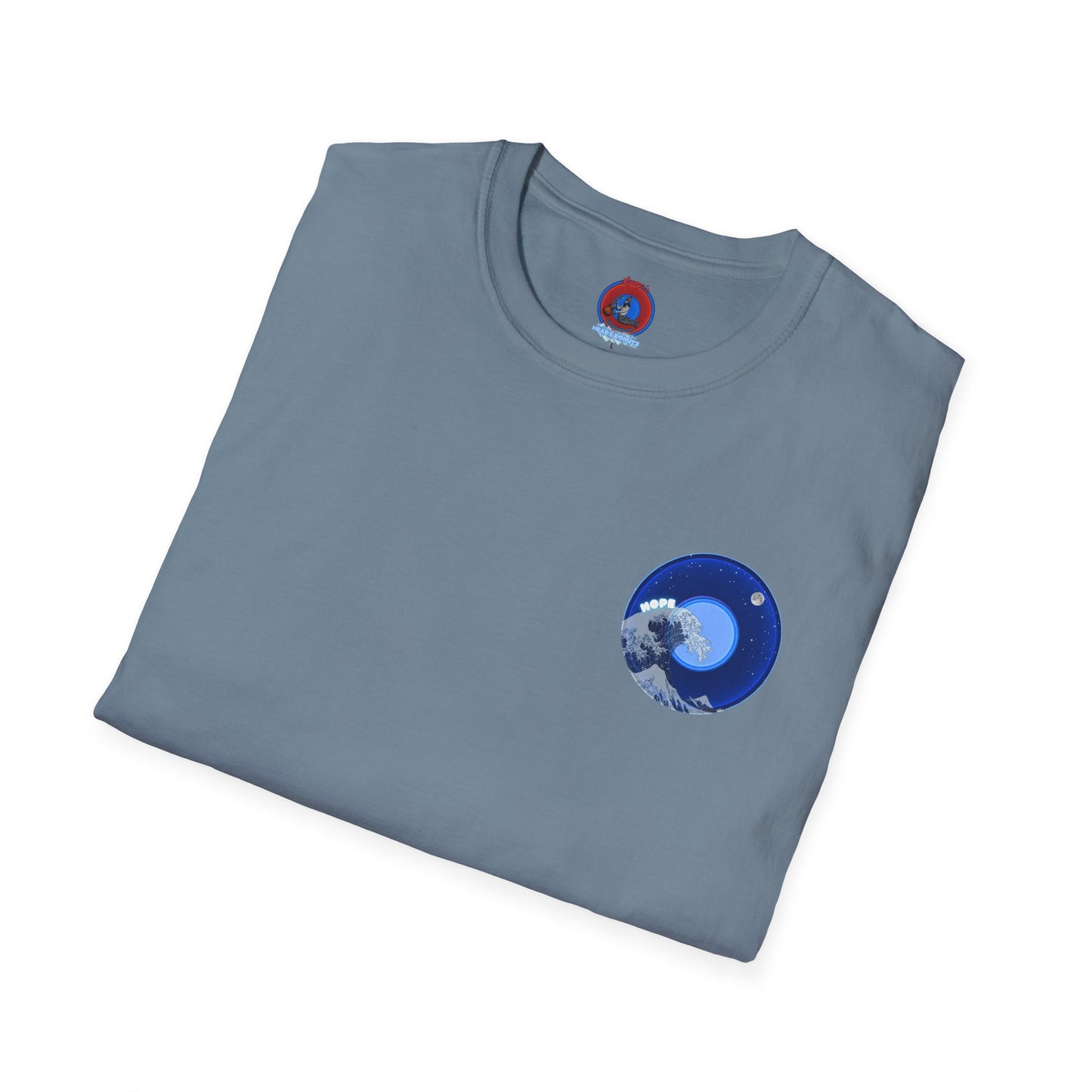 Classic Donut Tee - Unisex Soft-Style - "The Hopeful Waving Donut" - vivid blue donut