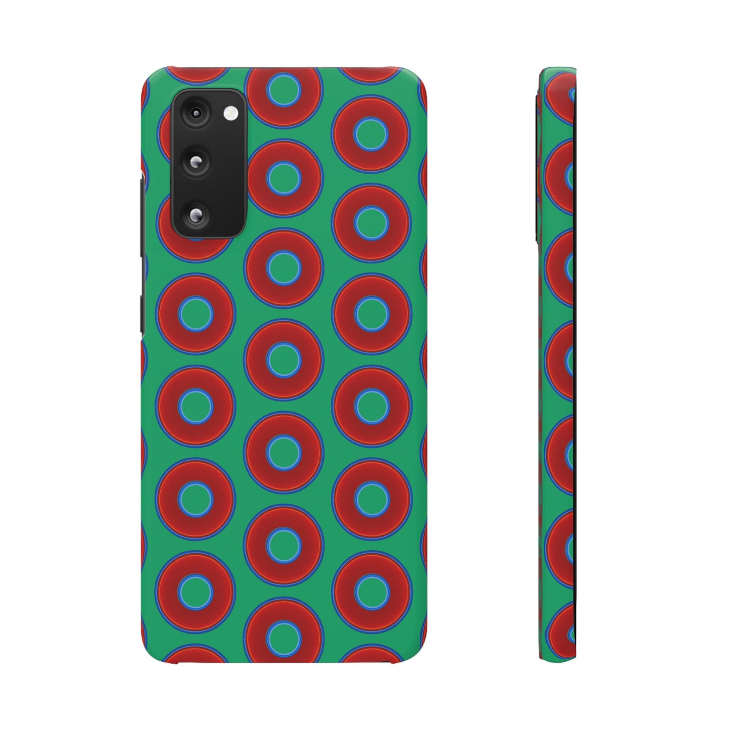 Lumpy Donut Snap Case - red vivid donut print w/jade green background
