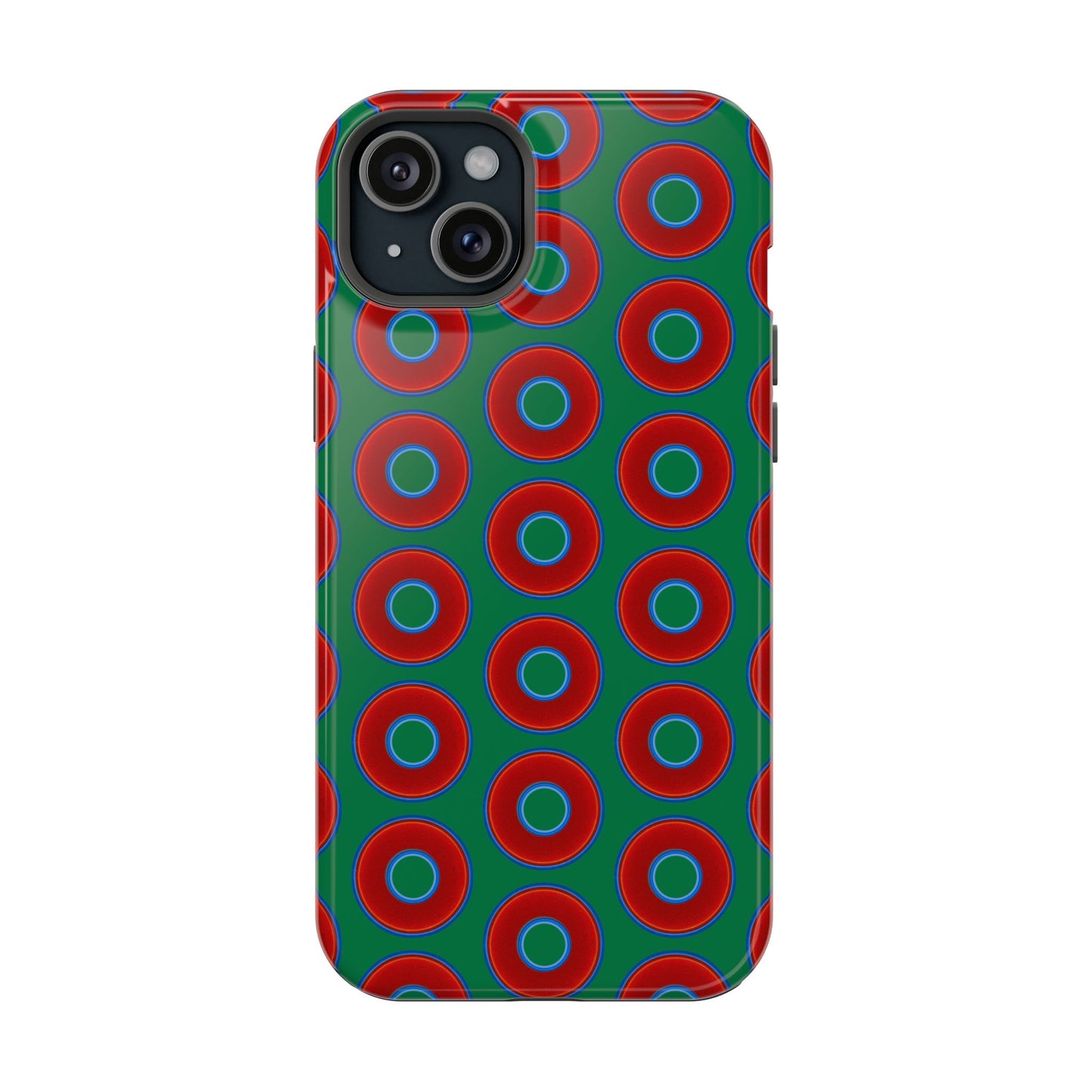 Impact-Resistant Lumpy Donut Case - red vivid donut print w/green background