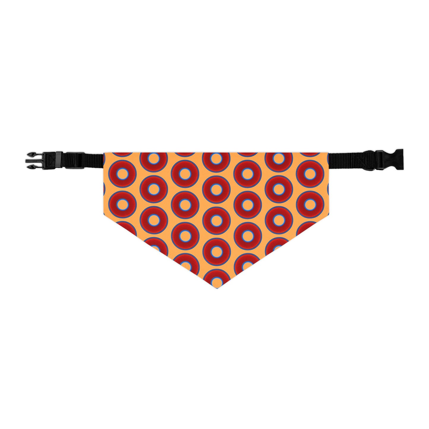 Jim's Lumpy Bandana Pet Collar - vivid red donuts w/creamsicle orange background