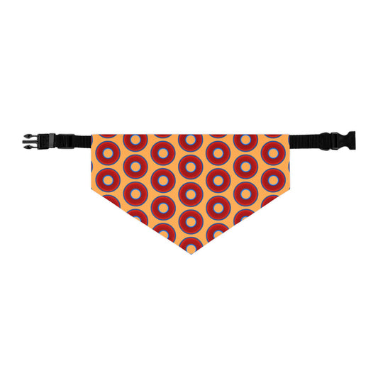 Jim's Lumpy Bandana Pet Collar - vivid red donuts w/creamsicle orange background
