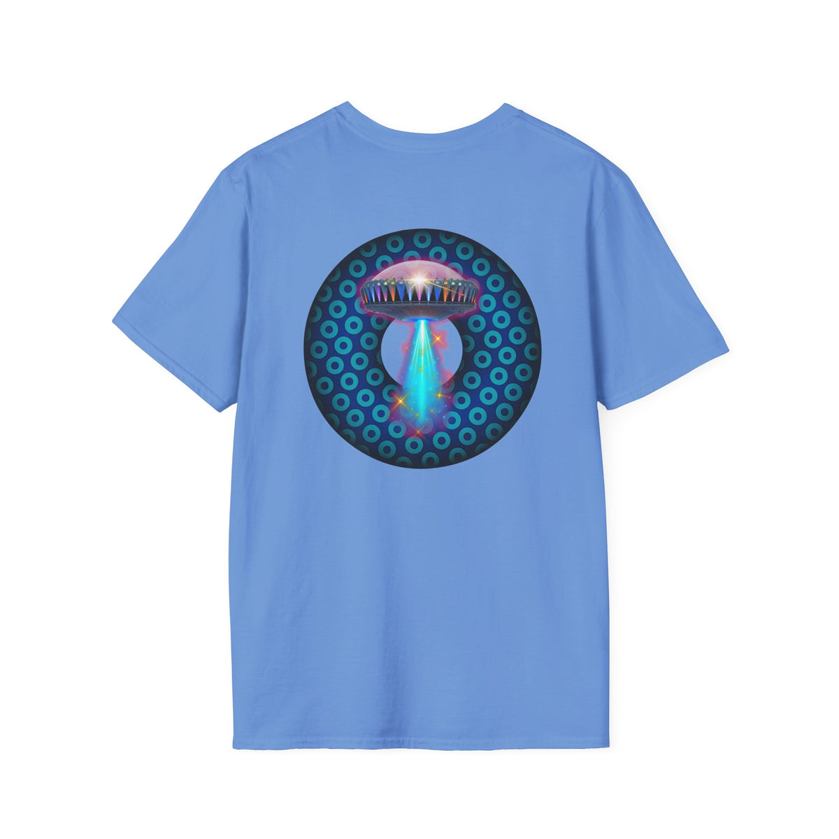 Classic Donut Tee - Unisex Soft-Style - "Donuts now Served on the Mothership" - series 1.0  - variant 3  - blue/light blue donut