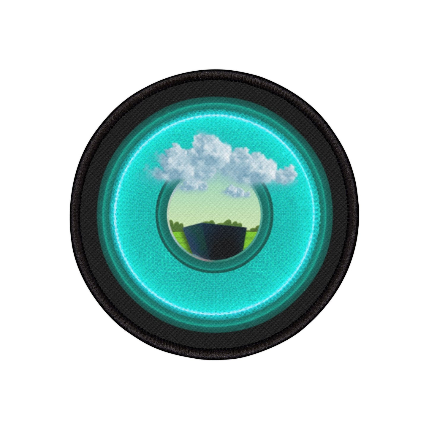 Iron-On Donut Patch - "Got Rhombus Donut Patches?" - rustic turquoise/dark teal donut - variant 5