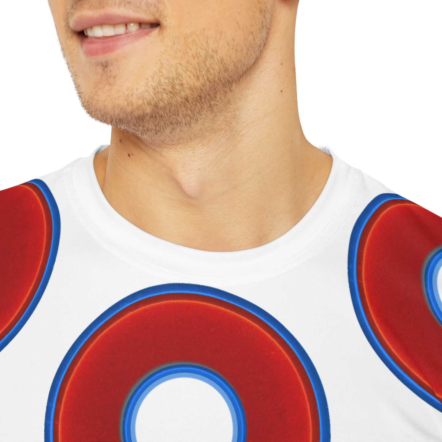 Multi-Beastie Giant Donut AOP Polyester Tee - red vivid donut print w/white background