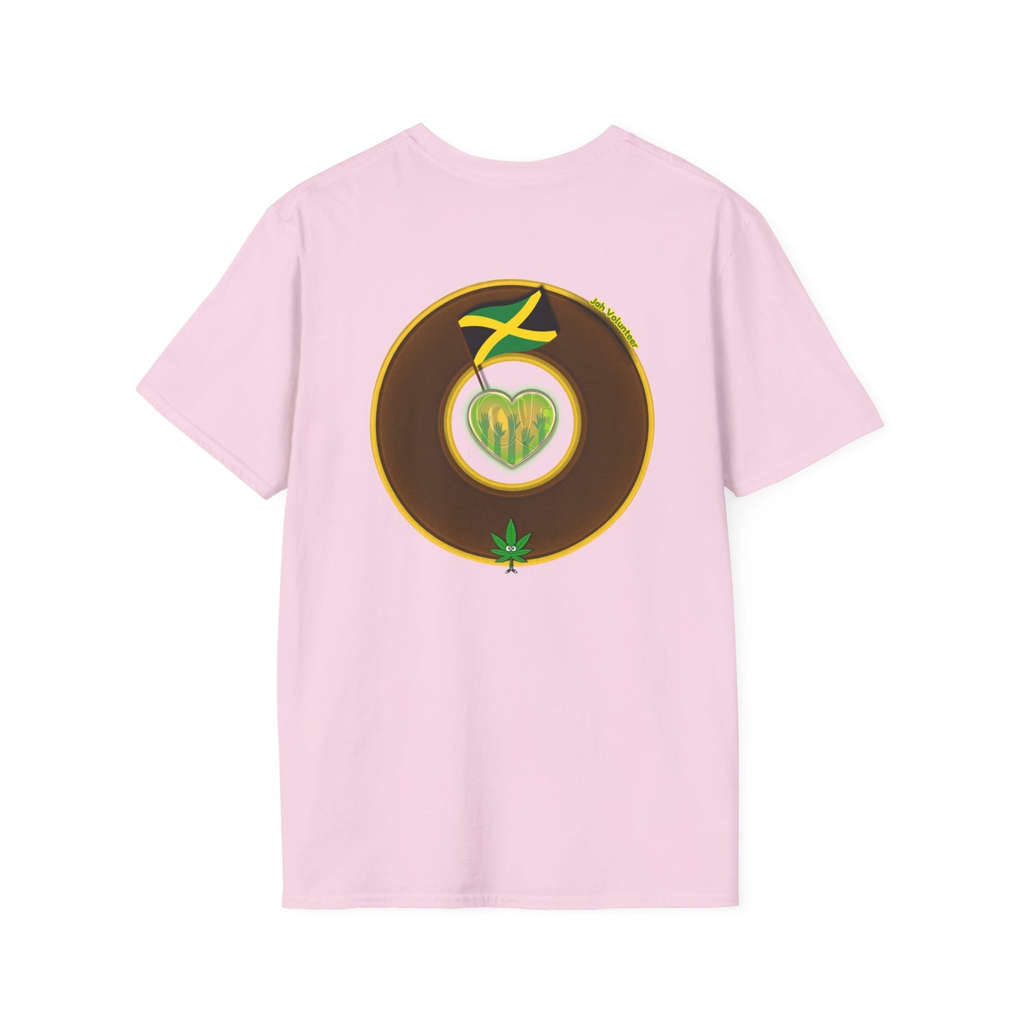 Classic Donut Tee - Unisex Soft-Style - "Jah Volunteers Protect Jah Love... and donuts!" - vivid brown/gold donut