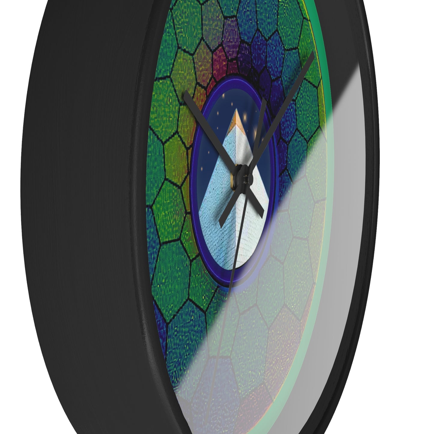 Lumpy Wall Clock - "Limestone Donut Clocks so Large" - variant 7 - green hexadonut w/navy blue background