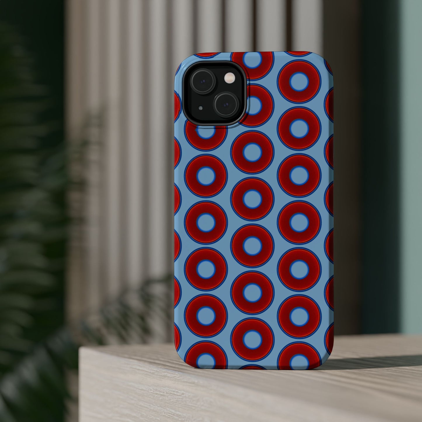 Magnetic Tough Donut Case - red vivid donut print w/sky blue background