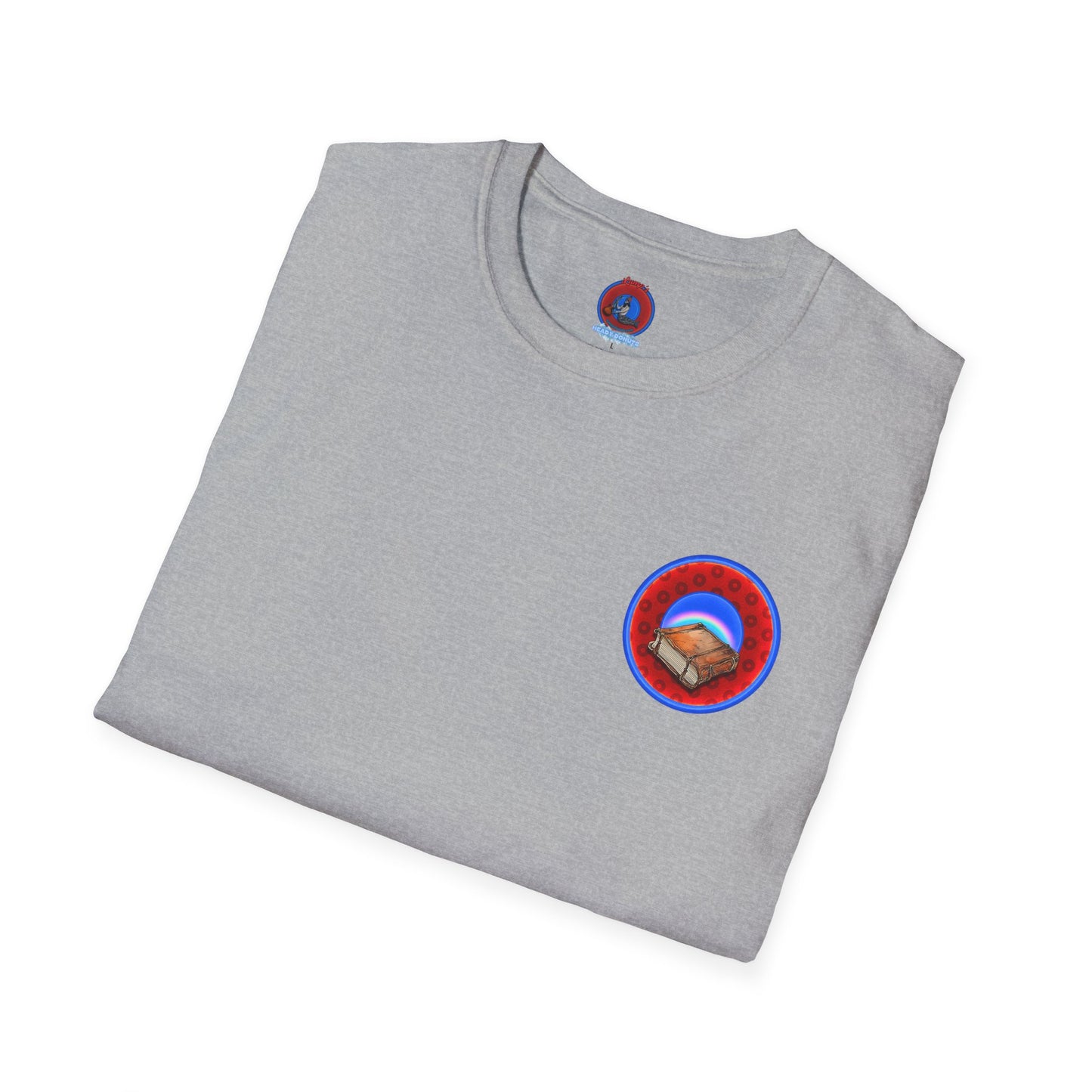 Classic Donut Tee - Unisex Soft-Style - "Read the F'ing Donut Book" - paradoxical widemouthed red/blue donut - variant 2