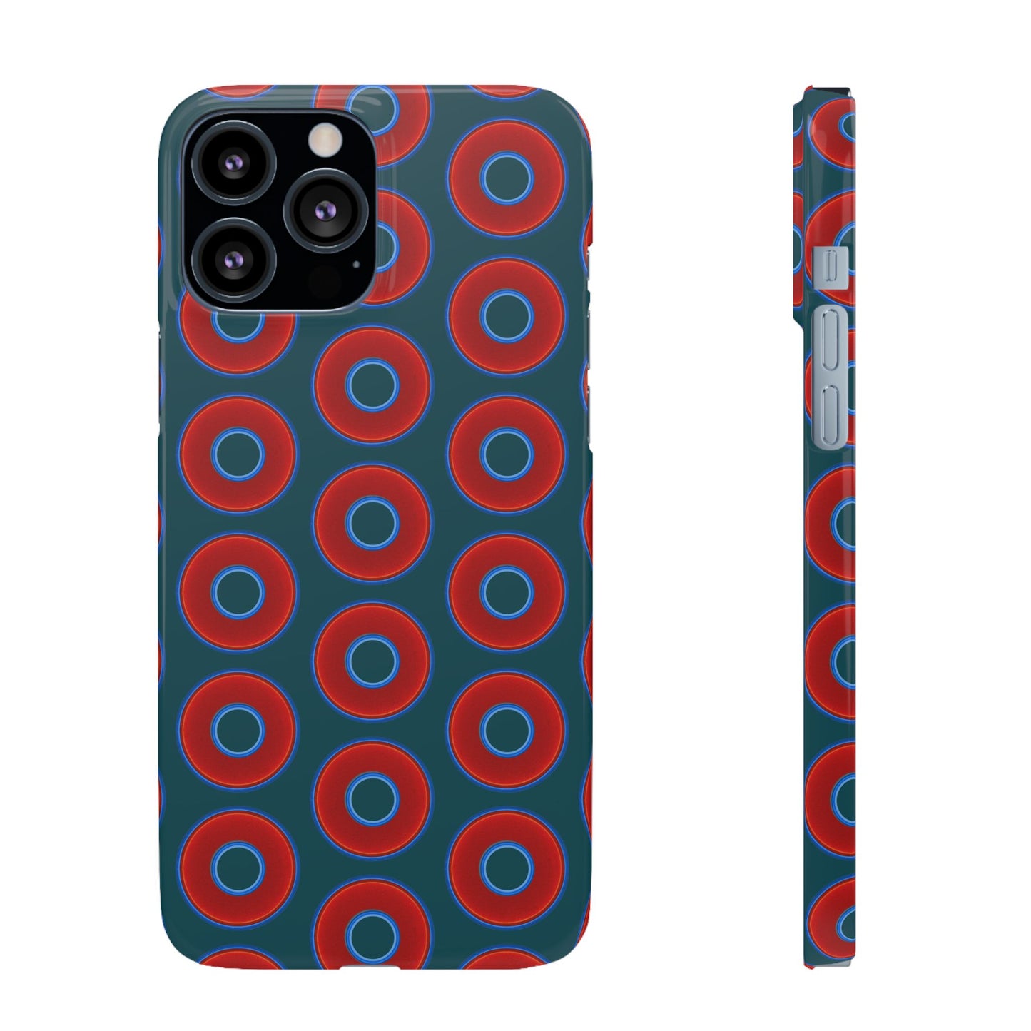 Lumpy Donut Snap Case - red vivid donut print w/midnight teal green background