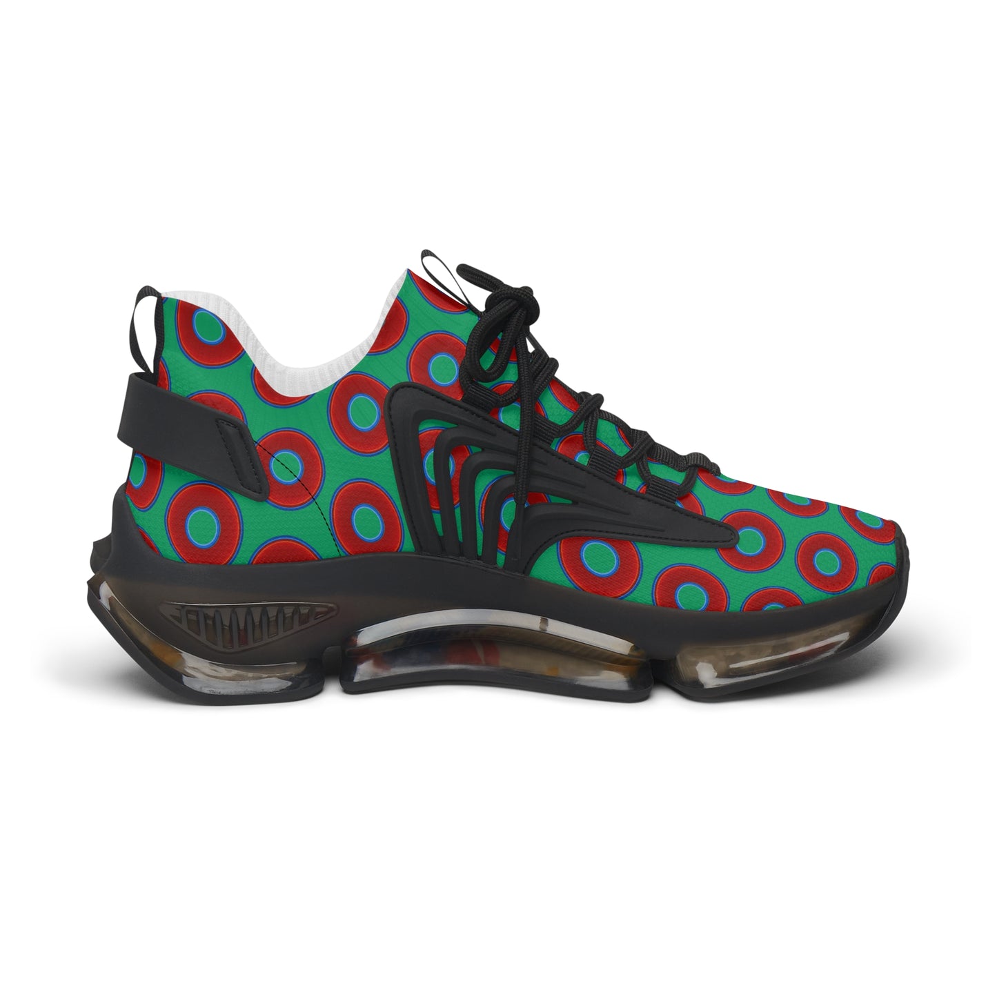 Women's Donut Kicks - red vivid donut print w/jade green background