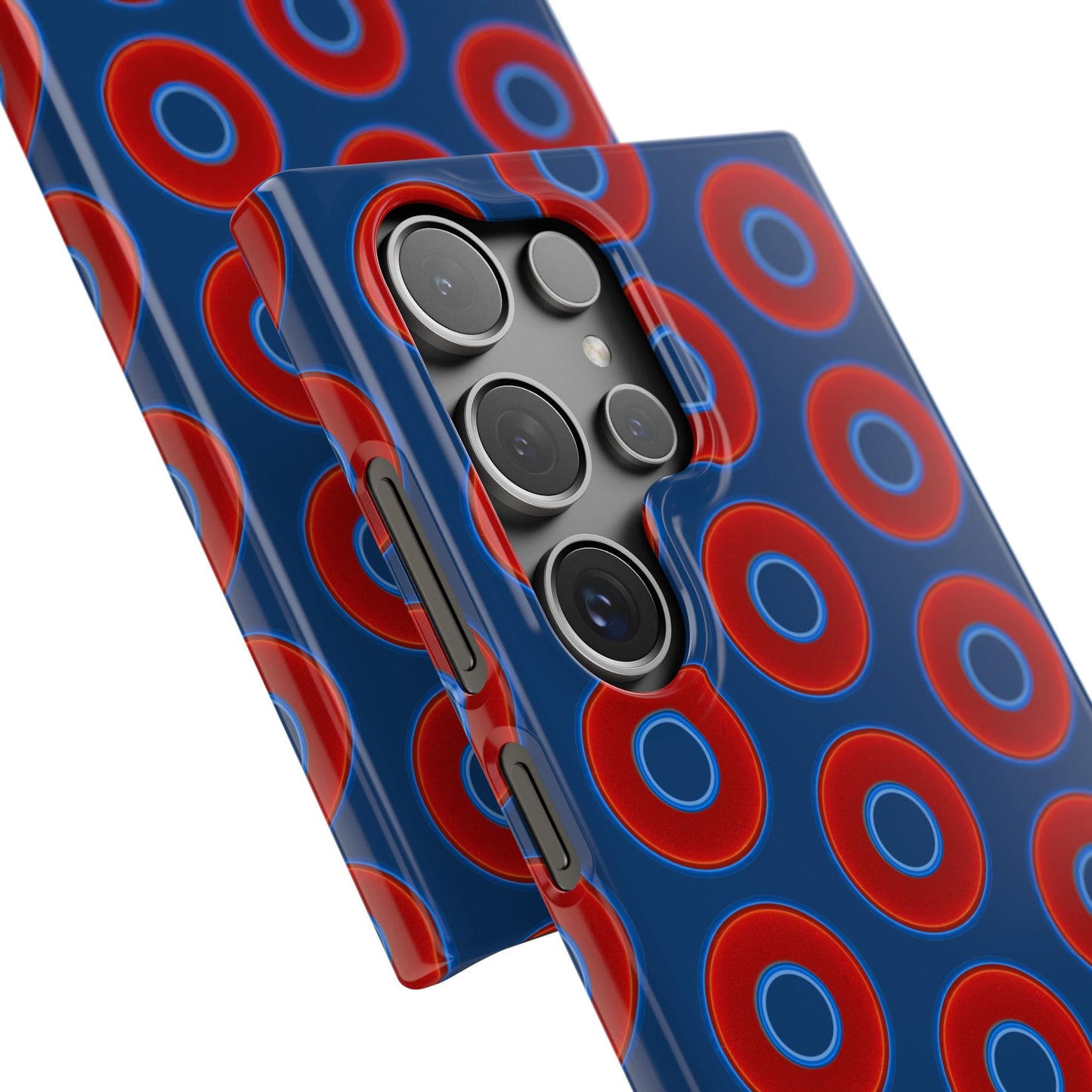 Lumpy Donut Snap Case - red vivid donut print w/Atlantic navy blue background