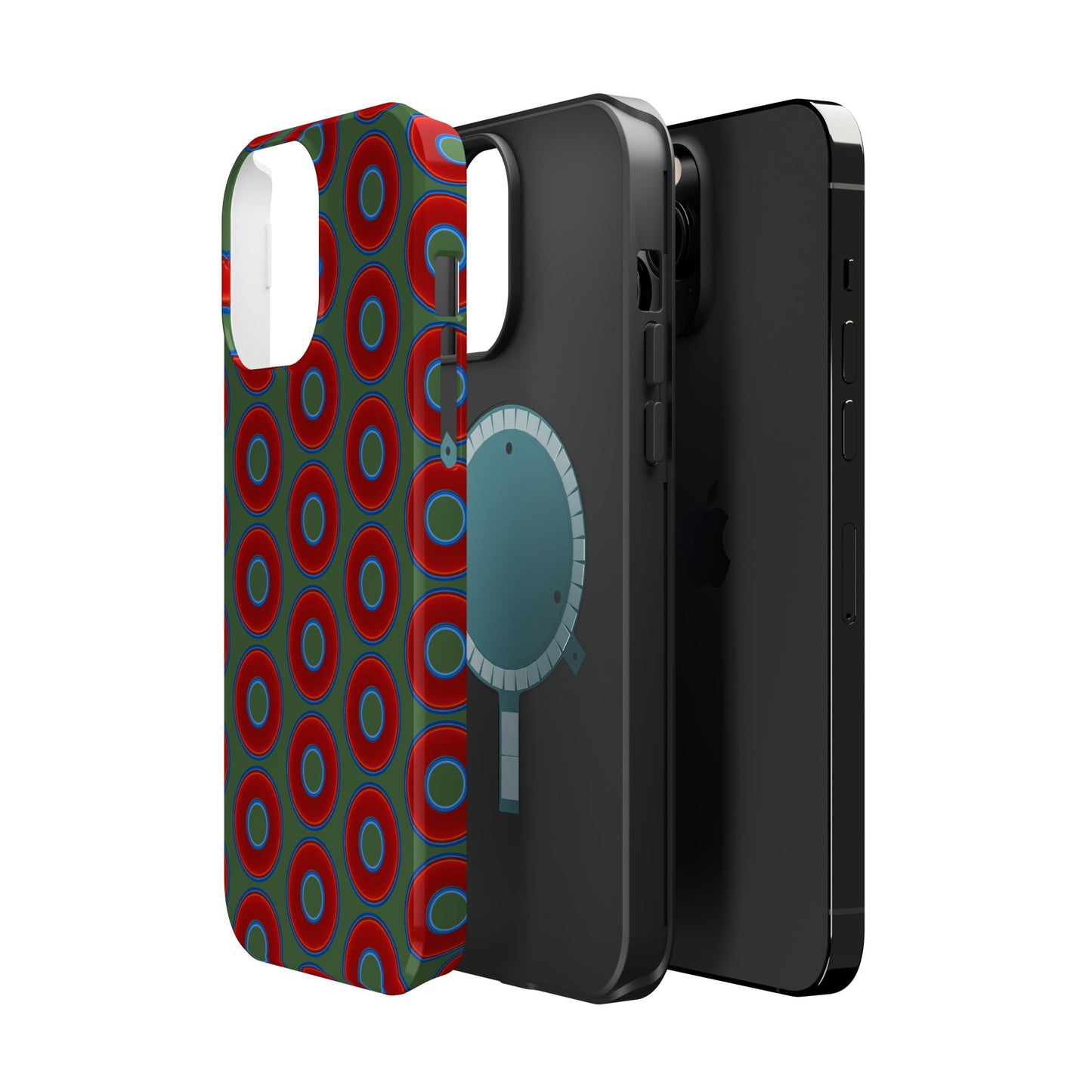 Magnetic Tough Donut Case - red vivid donut print w/dark green background